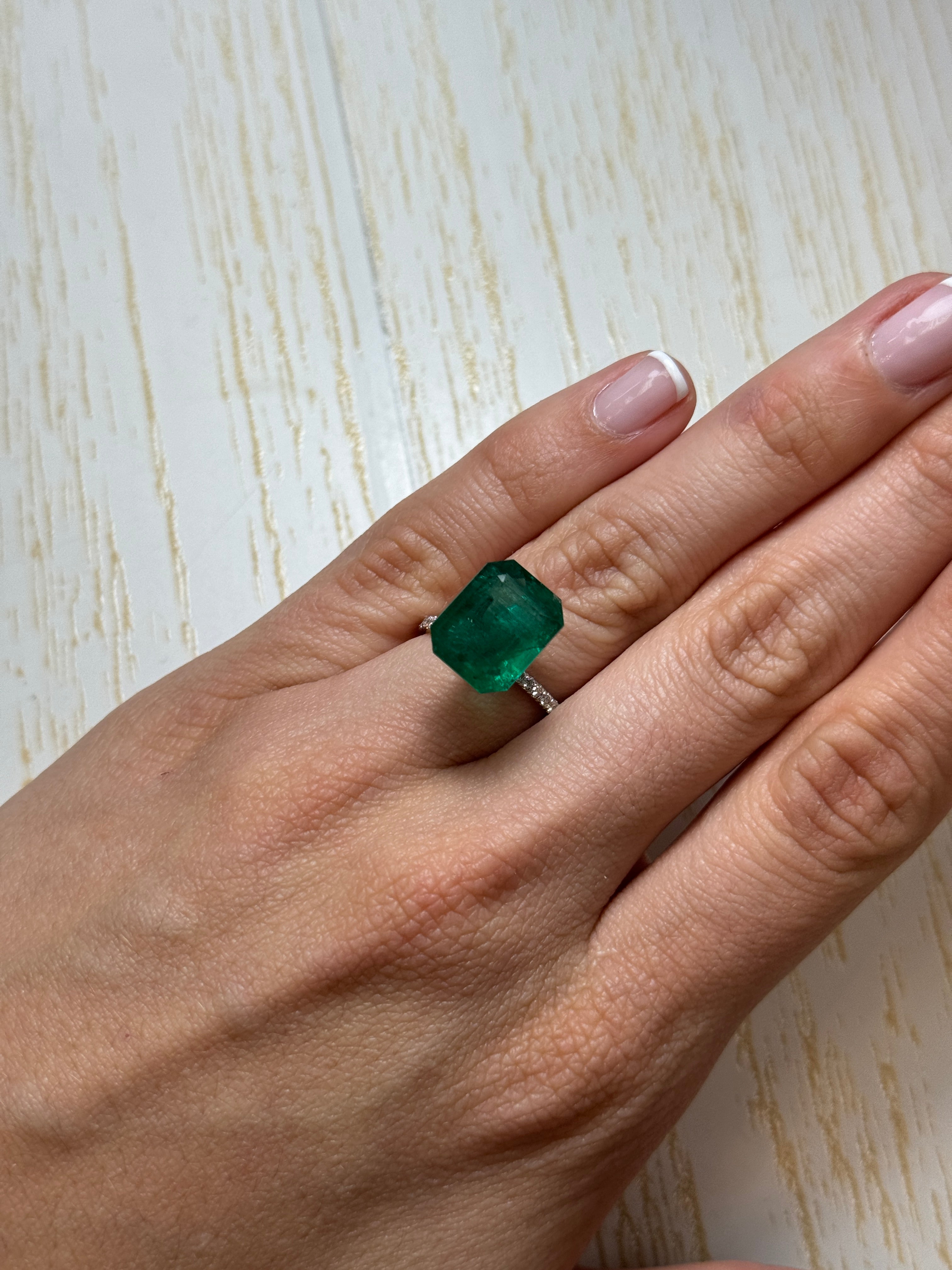 8.60 Carat 13.5x11mm Deep Green Emerald Cut Loose Zambian Emerald Gemstone for Jewelry Making - Engagement Rings, Pendants & Earrings