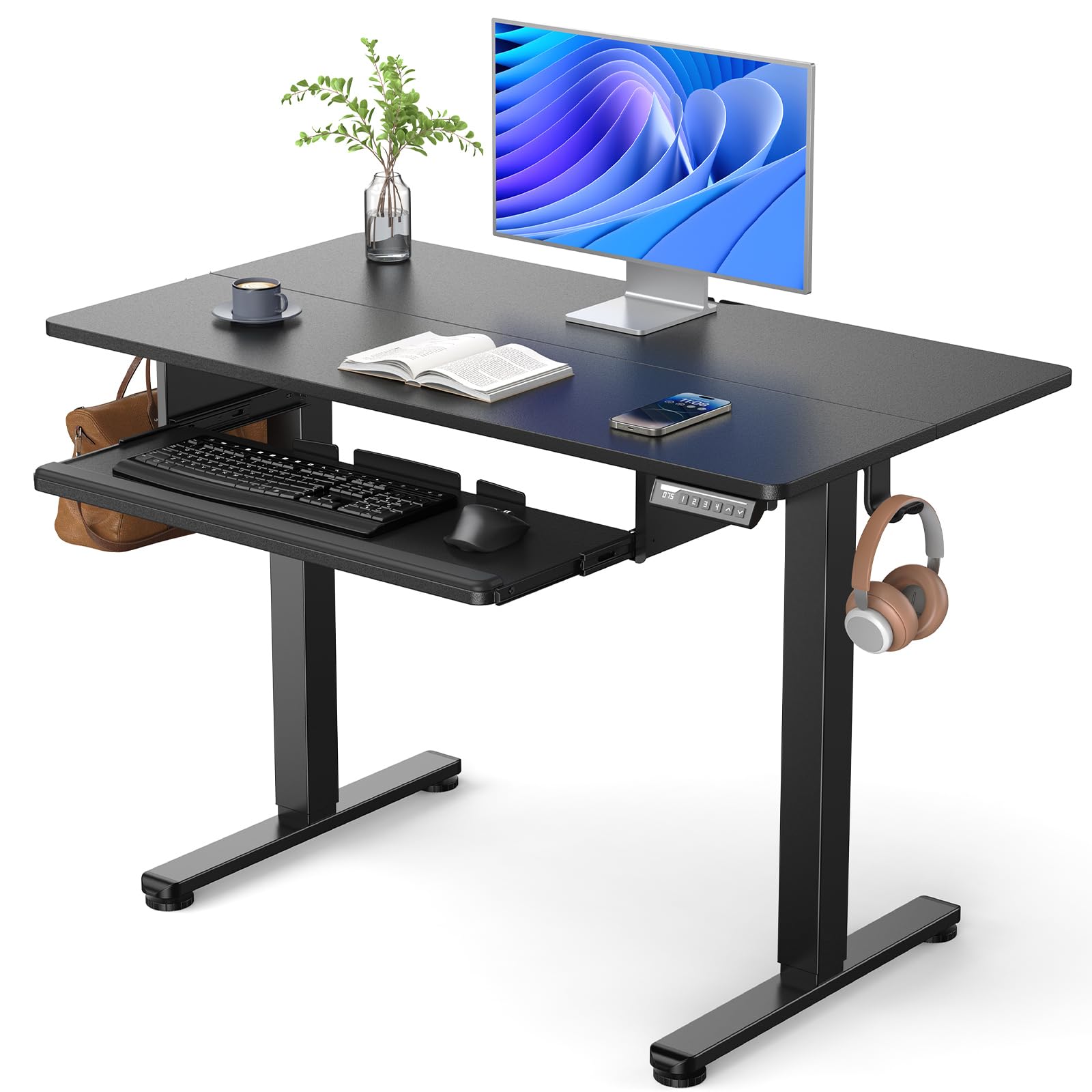 ErGear 44x24 Inches Electric Standing Desk with Keyboard Tray - Adjustable Height Sit Stand Workstation for Home Office, Black | Perfect for Remote Work, Gaming & Computer Setup