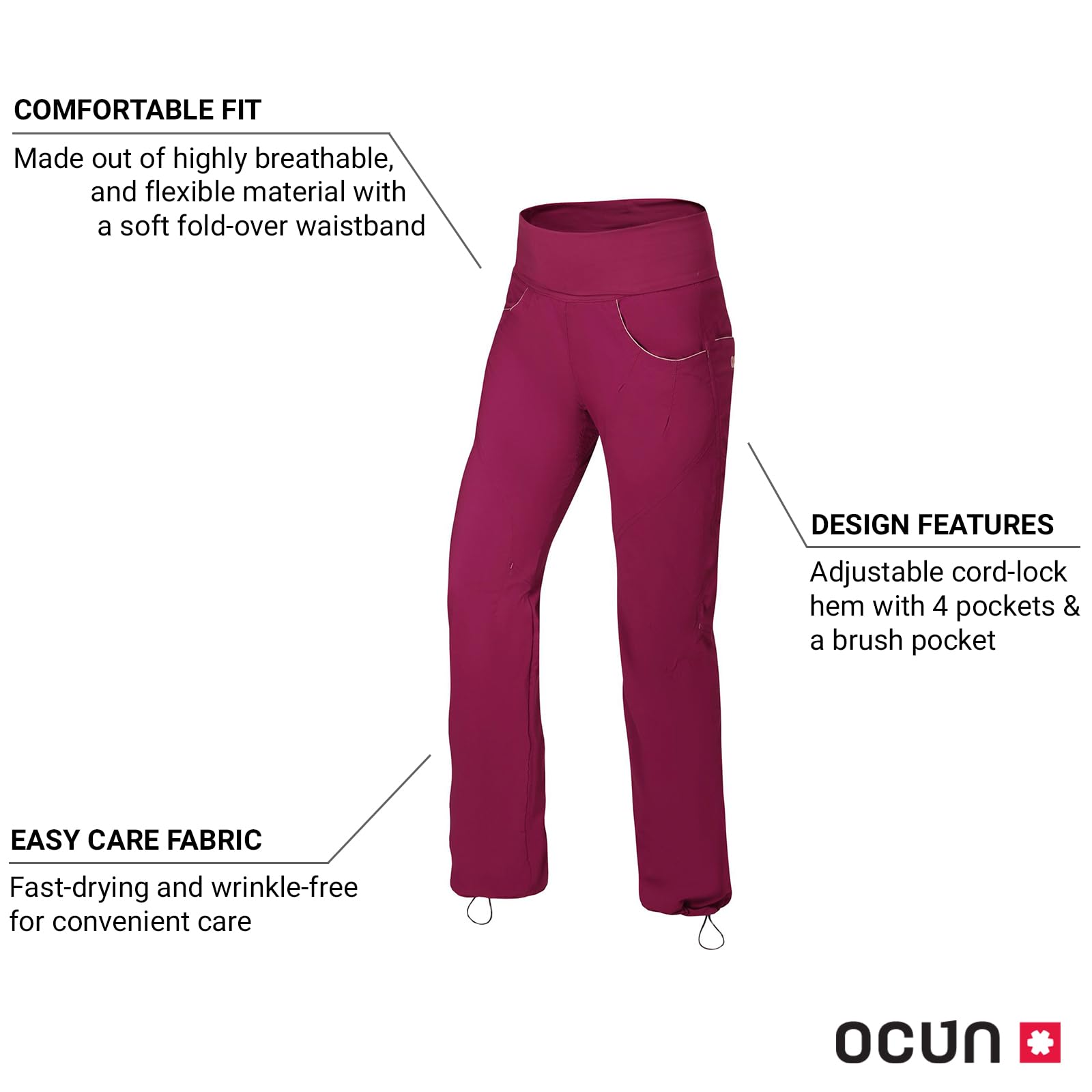 Ocun Women's Noya Climbing Pants - Lightweight, Breathable Rock Climbing & Bouldering Pants for Women | Perfect for Outdoor Adventures, Gym Training & Hiking