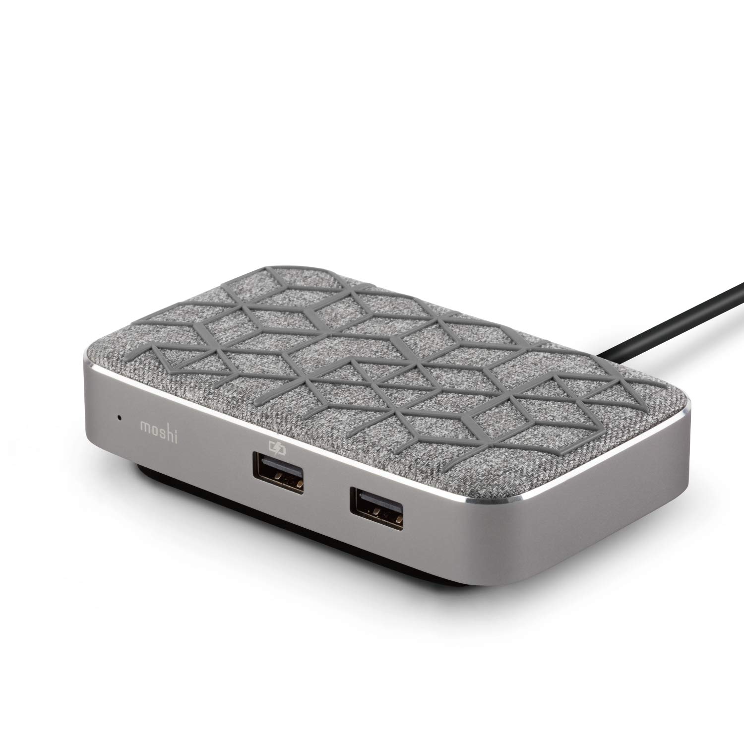 Moshi Symbus Q 6-in-1 USB C Hub with 15W Wireless Charger - HDMI 4K HDR, 60W PD Fast Charging, Dual USB-A, Gigabit Ethernet - Compatible with iPhone 12 Series, AirPods Pro, Samsung Galaxy & Google Pixel - Perfect for Home Office, Travel & Mobile Workstations