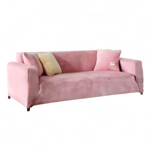 CONRUSER Stretch Sofa Slipcover - Soft Velvet Couch Cover with Elastic Bottom, Furniture Protector for Pets & Kids (Pink, X-Large) - Perfect for Living Room, Family Room & Pet-Friendly Homes