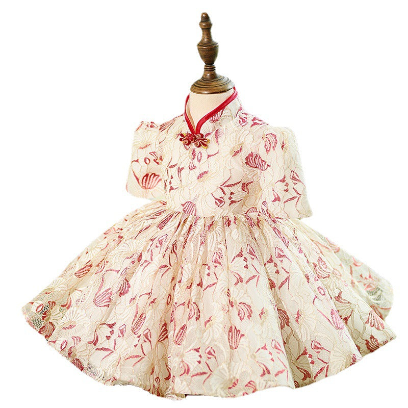 Adorable Floral Disc Button Baby Girl Birthday Dress - Toddler Party Gown for Special Occasions & Evening Events