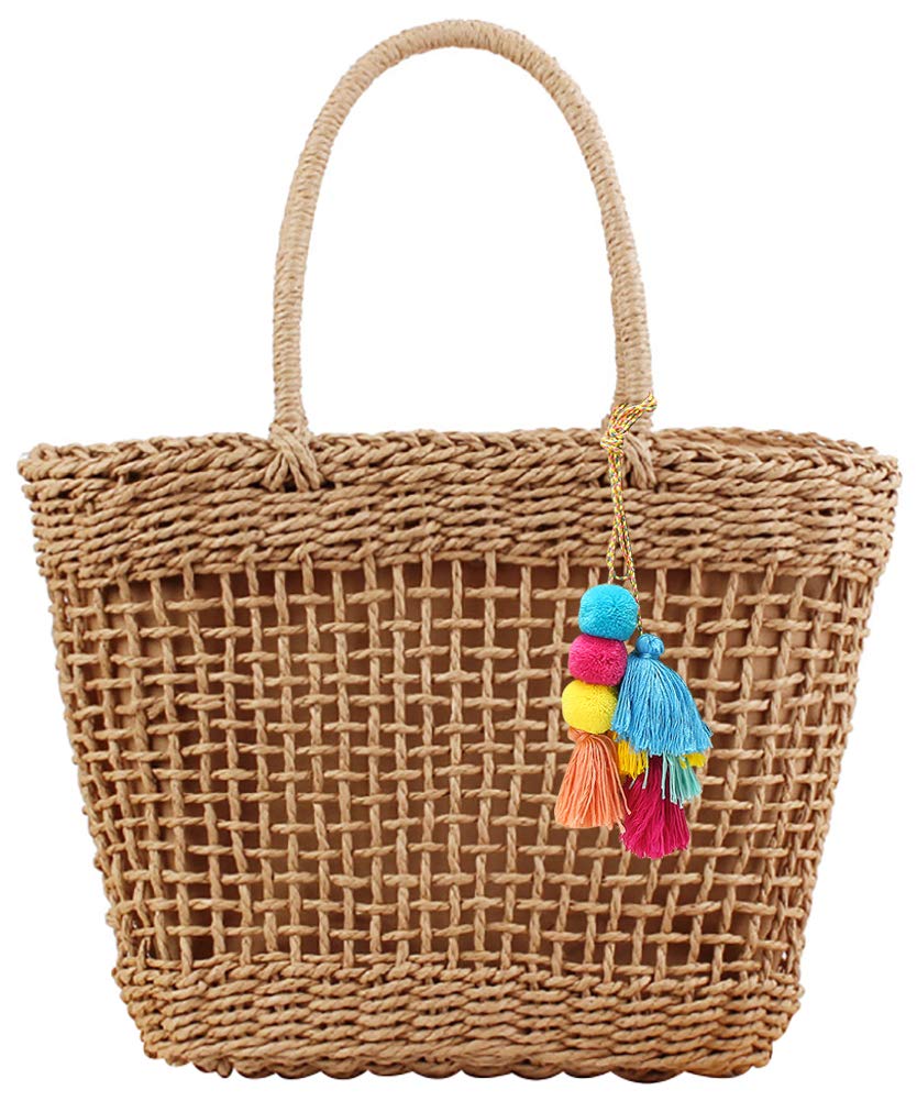 Stylish Woven Straw Tote Bag for Women - Large Handmade Beach Bag, Summer Straw Handbag with Wide Opening | Perfect for Beach Outings, Picnics, and Shopping
