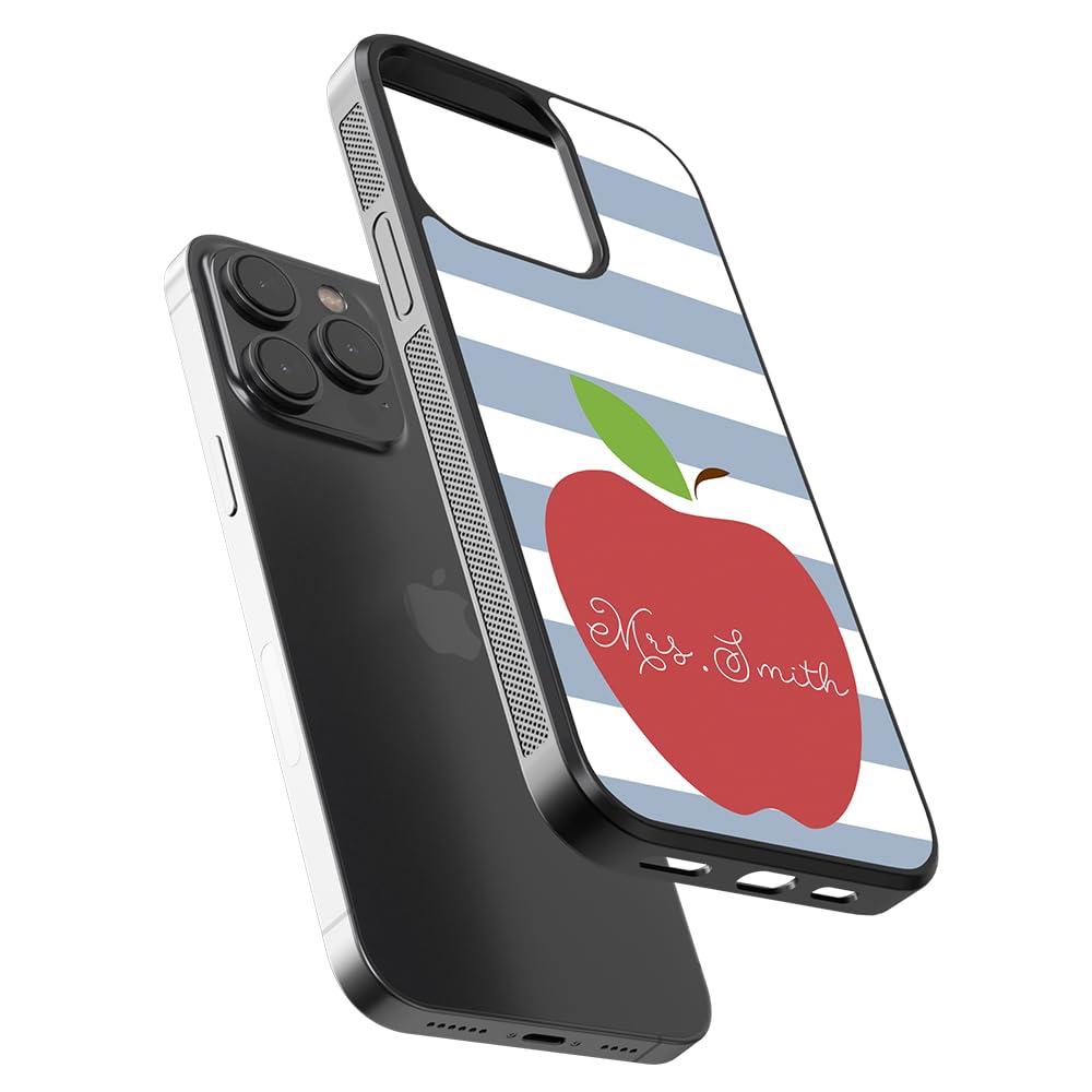 Custom Apple Teacher Appreciation Gift - Personalized Black Rubber Phone Case for iPhone 16/15/14/13/12 Pro Max & Plus Models - Durable Protection Case for Educators, School Staff - Perfect Teacher's Day Gift, End of Year Present & Back to School Accessory