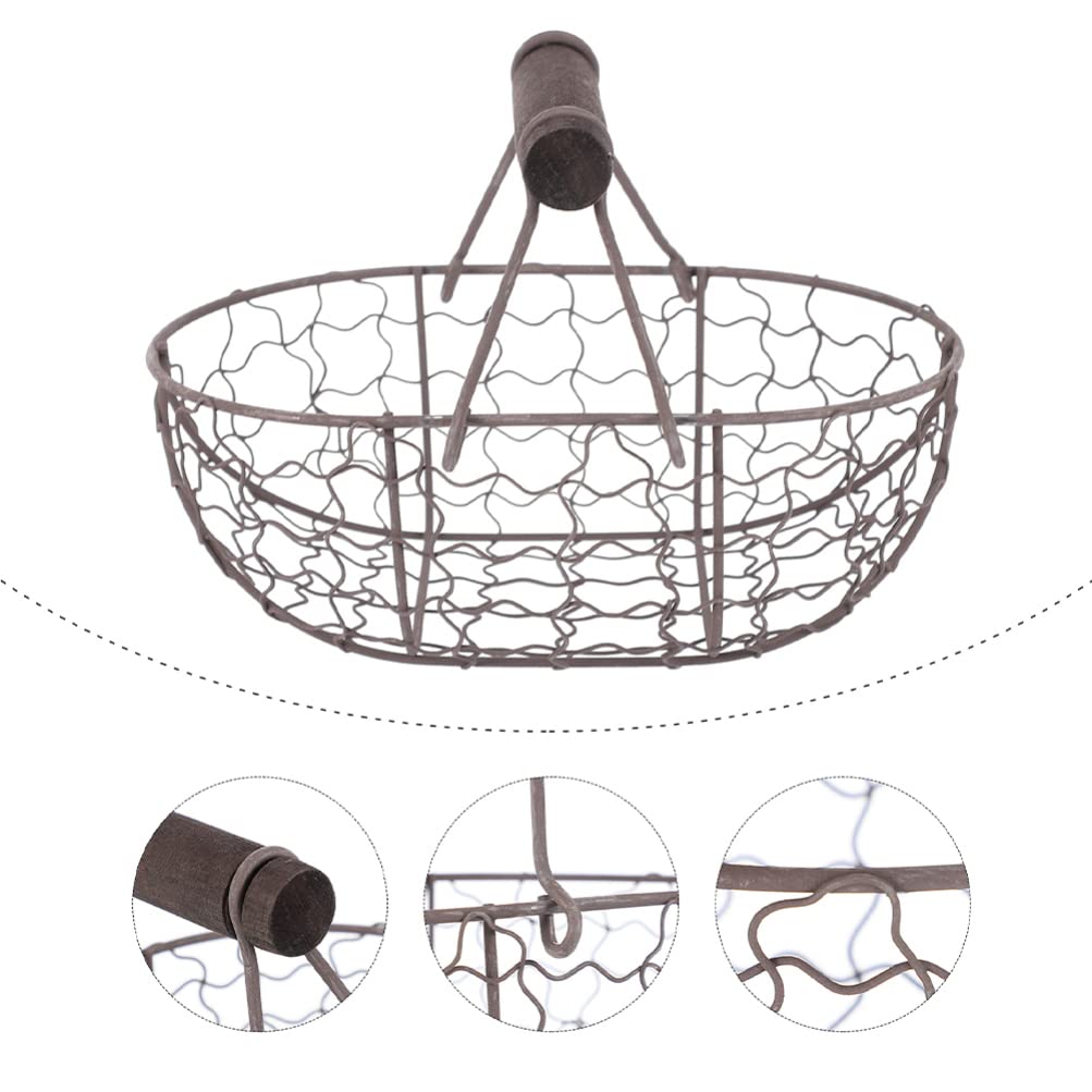 DOITOOL 2-Pack Metal Egg Basket with Wooden Handle - Rustic Farmhouse Wire Chicken Egg Holder for Fresh Eggs, Fruits & Vegetables - Perfect for Farmhouse Kitchen Decor, Farmers Market & Countryside Egg Collection
