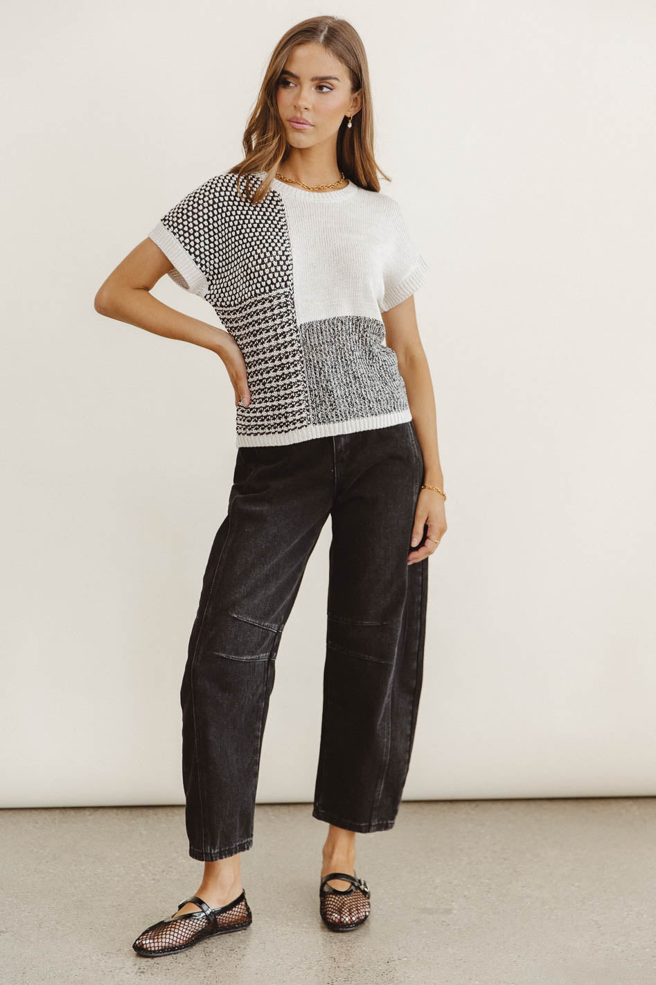 Bennie Colorblock Sweater Women's Black Knit Pullover | Cozy Winter Fashion Top for Casual Outings & Holiday Gatherings