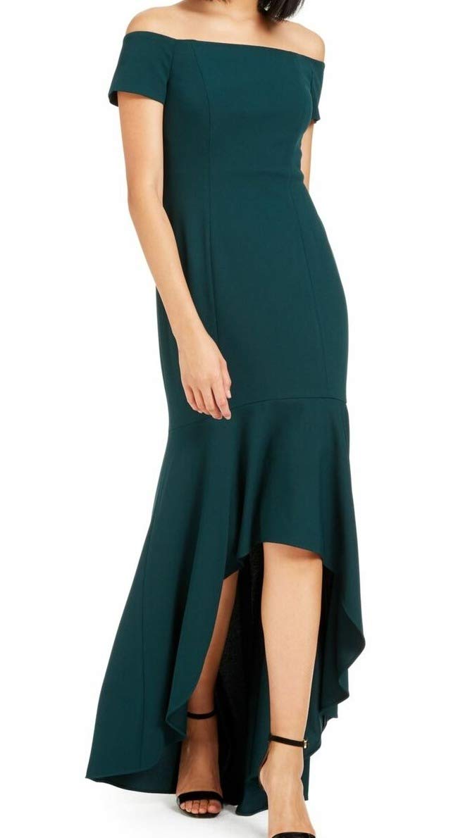 Calvin Klein Women's Off-The-Shoulder High-Low Evening Gown - Perfect for Prom, Cocktail Parties & Formal Occasions