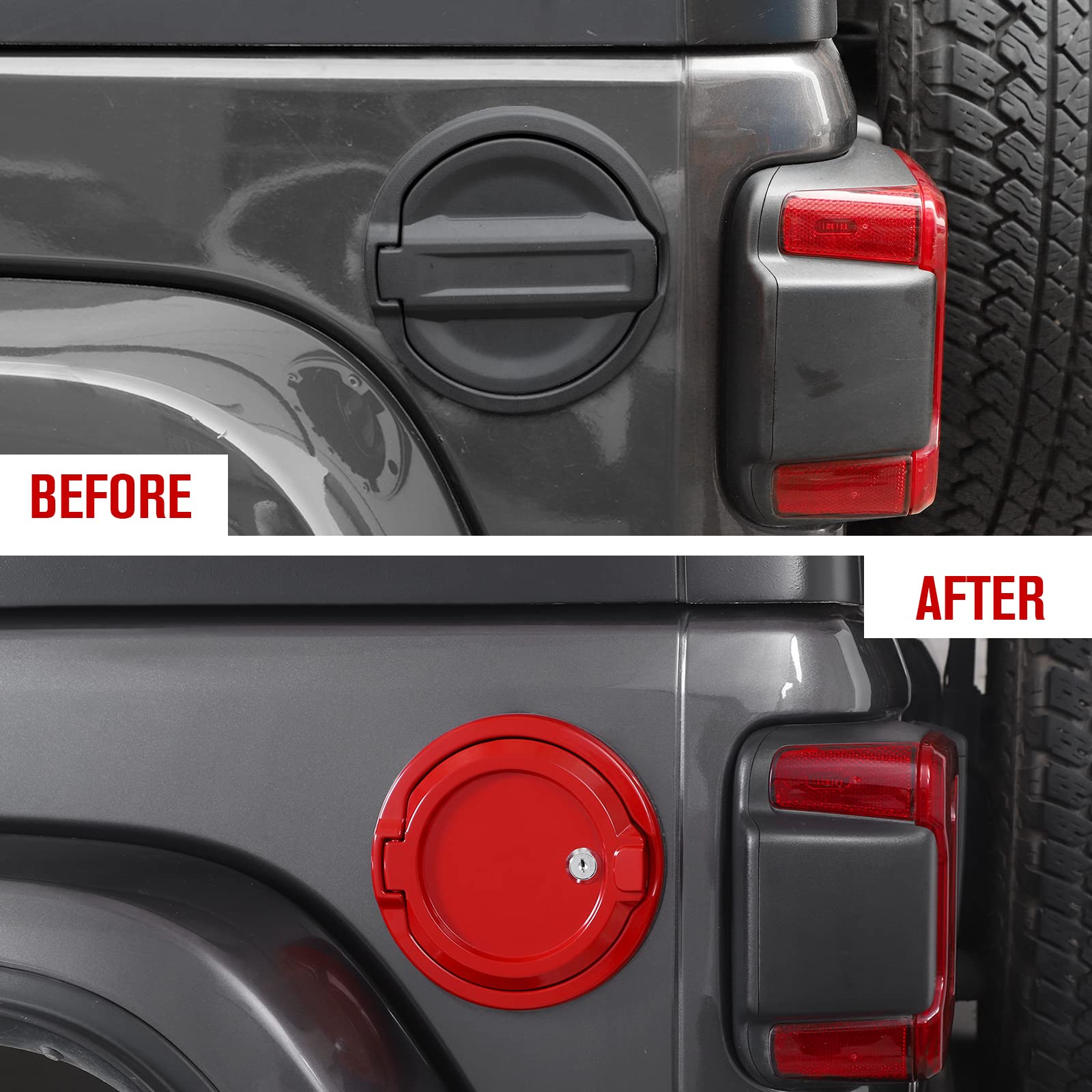 JeCar Locking Fuel Filler Cover - Aluminum Alloy Gas Tank Door Security Accessory for 2018-2023 Jeep Wrangler JL & Unlimited (Red) | Anti-Theft Protection & Off-Road Adventure Upgrade
