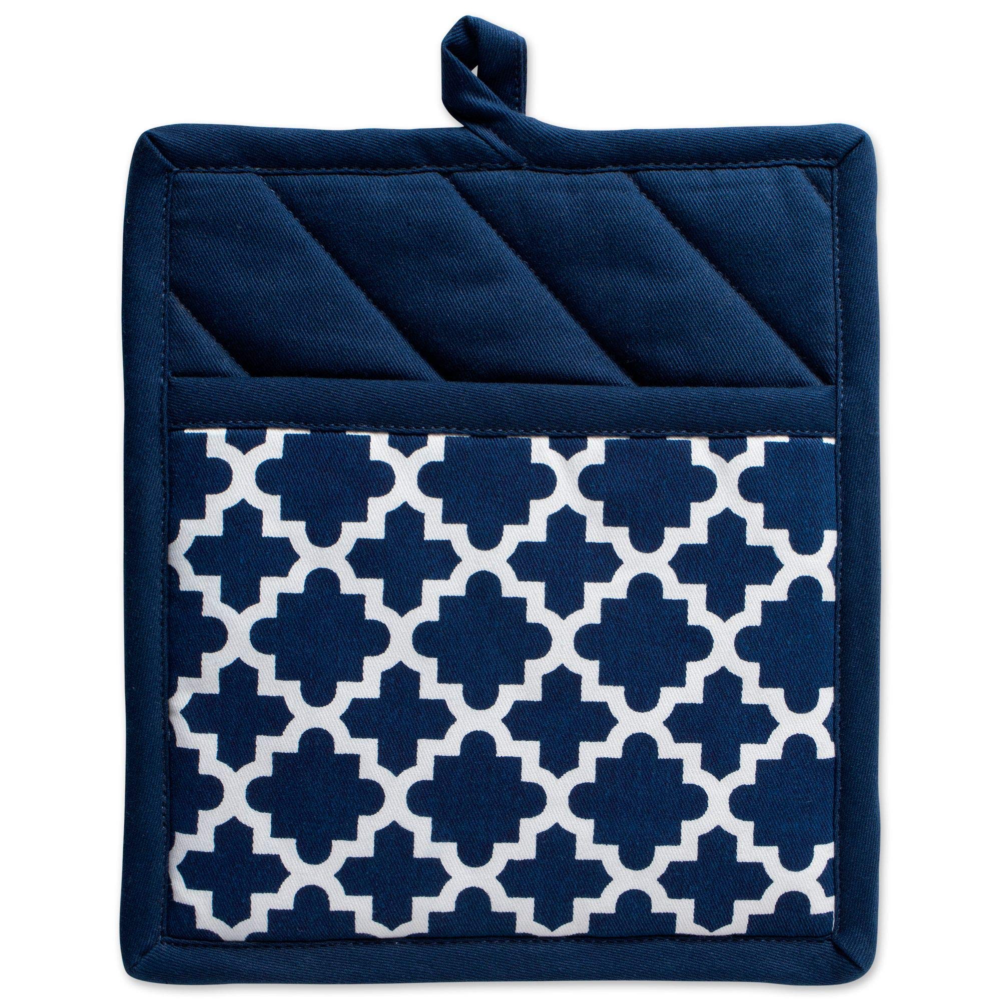 Set of 2 Nautical Blue Oven Mitts and Potholders - 13 Inch Heat Resistant Kitchen Gloves for Baking, Cooking & Grilling - Perfect for Home Kitchen & BBQ
