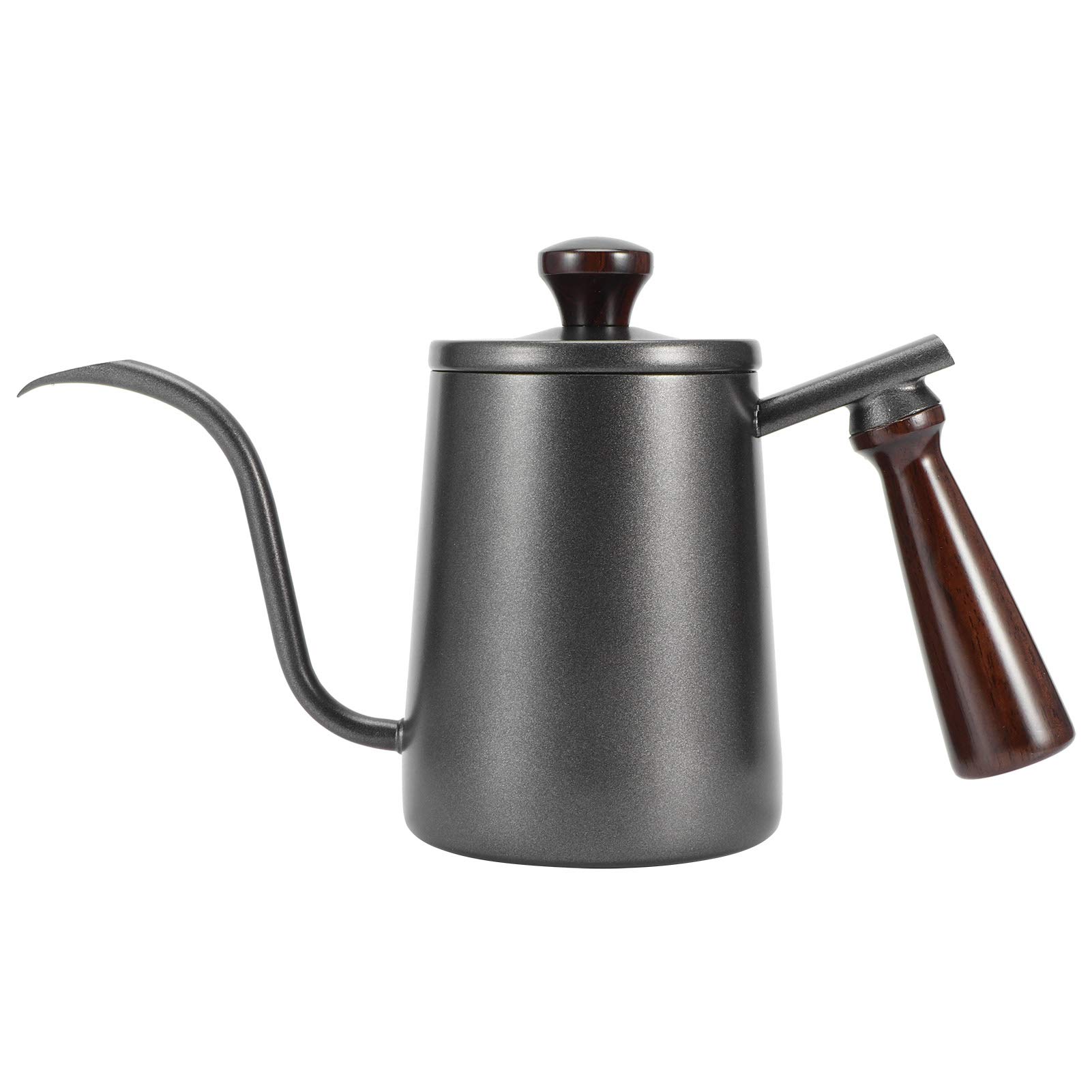 Premium Stainless Steel Pour Over Coffee Kettle - 700ml Black Long Spout with Ergonomic Wooden Handle - Classic Drip Coffee Maker for Home Brewing, Specialty Coffee Shops, Cafes & Tea Houses - Perfect for Pour Over, French Press & Cold Brew Techniques