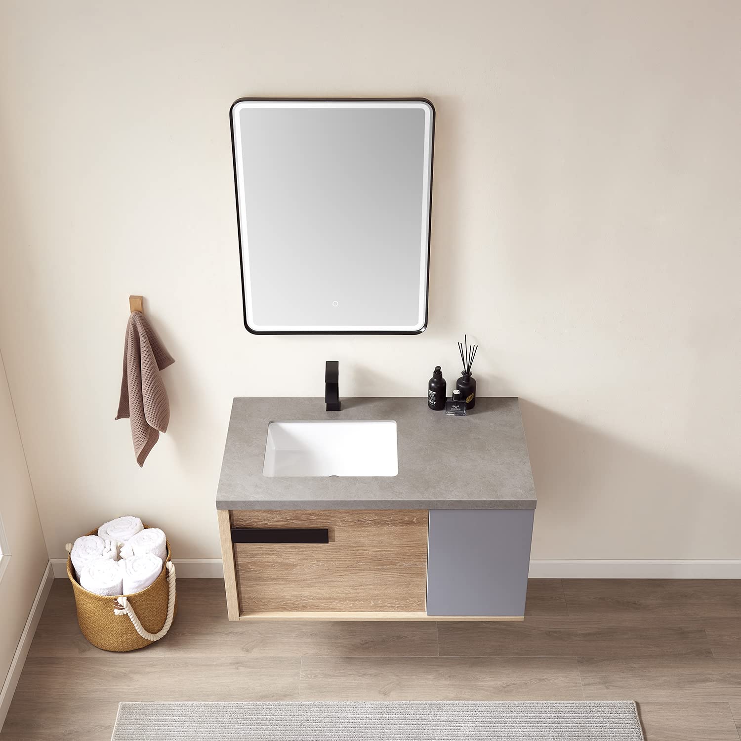 VINNOVA Carcastillo Bathroom Vanity with Sink - 36 Inch Modern Oak Wood Vanity for Bathroom - North American Solid Oak Construction - Perfect for Master Bath, Guest Bath & Powder Room Remodeling
