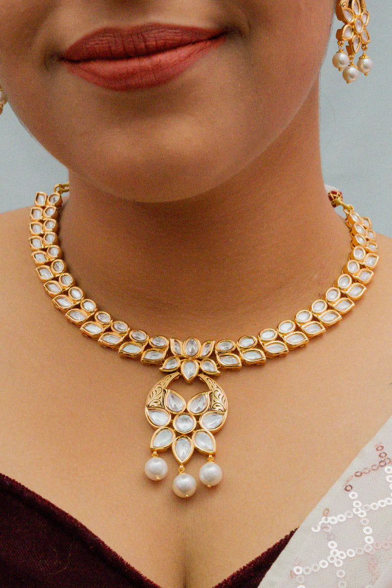 Elegant Gold Plated Royal Kundan Necklace & Earrings Set (D886) - Perfect for Weddings, Parties & Special Occasions