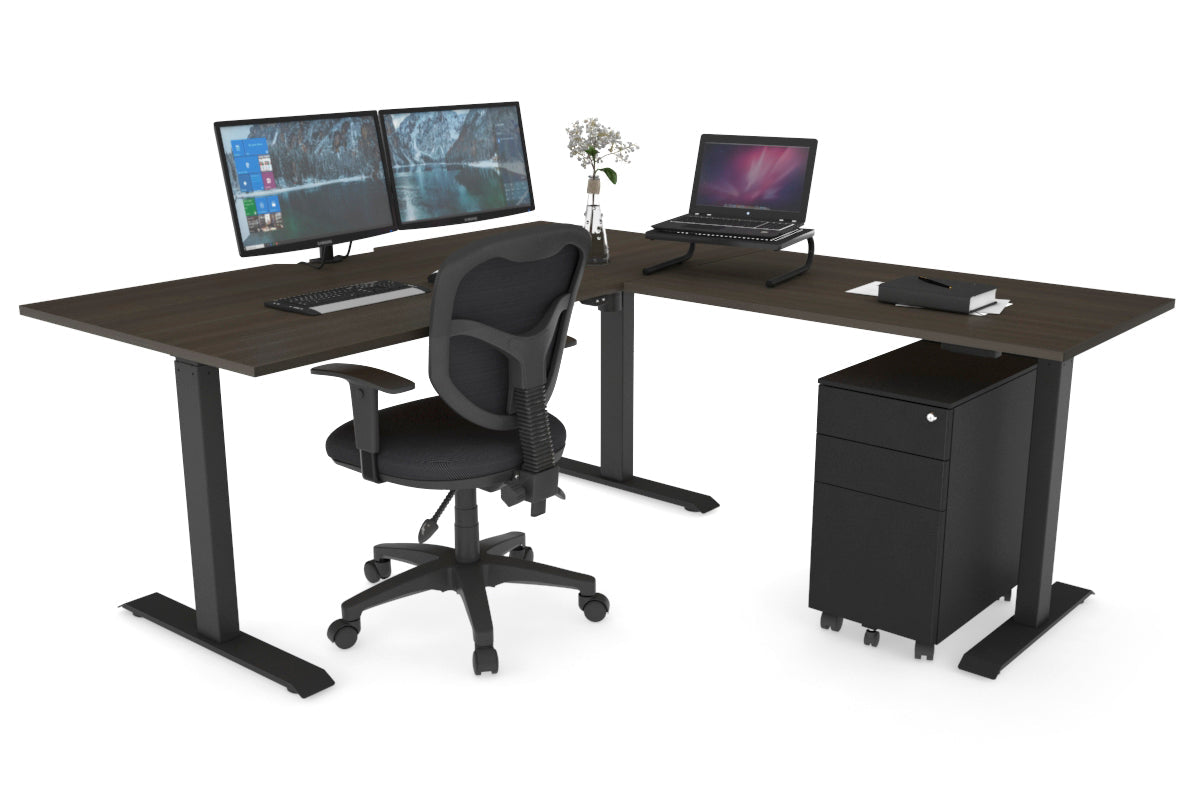 Adjustable Height Corner Workstation with Black Frame - 1400L x 1800W RHS Desk with Cable Management Scallop | Perfect for Home Office, Gaming Setup & Ergonomic Workspace