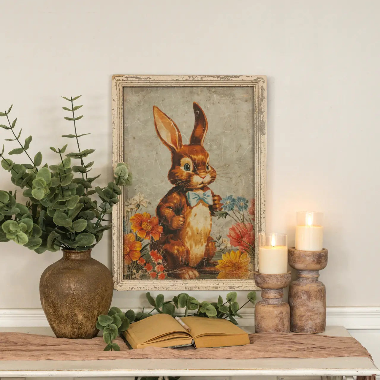 Elegant Framed Brown Bunny with Bow Tie - Perfect for Easter Decor, Nursery Room, and Gift Giving