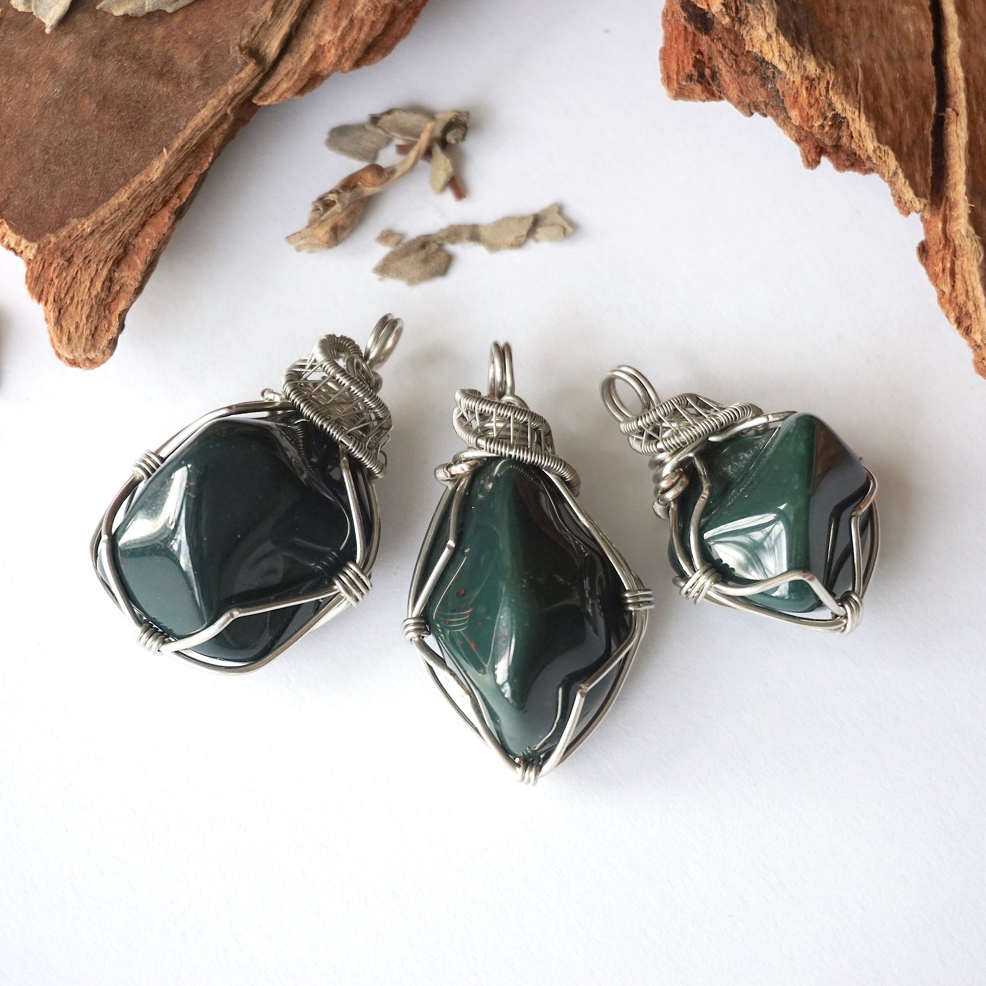 Natural Bloodstone Necklace with White Gold Plated Brass Pendant - Healing Crystal Jewelry for Women, Meditation & Energy Balancing