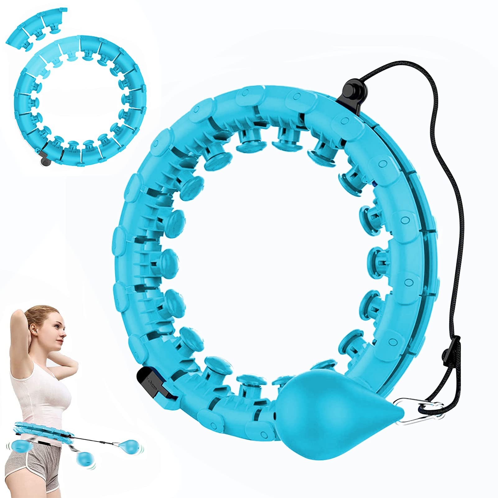 Smart Weighted Exercise Hoop - 360° Auto-Spinning Massage Ball with 24 Detachable Knots, Adjustable 2-in-1 Fitness Ring for Weight Loss & Ab Training | Home Gym Equipment for Women & Men, Perfect for Indoor Workouts & Core Strengthening