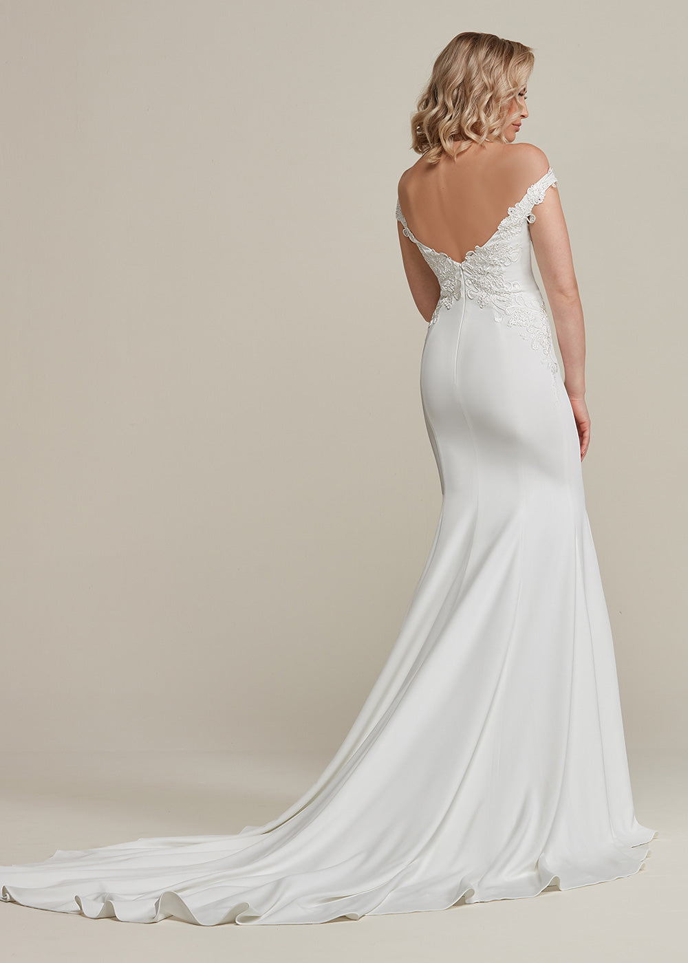 Sienna Off The Shoulder Lace Wedding Dress - Elegant Fit & Flare Gown with Plunging Neckline for Bridesmaids, Prom, Evening Gala & Special Occasions