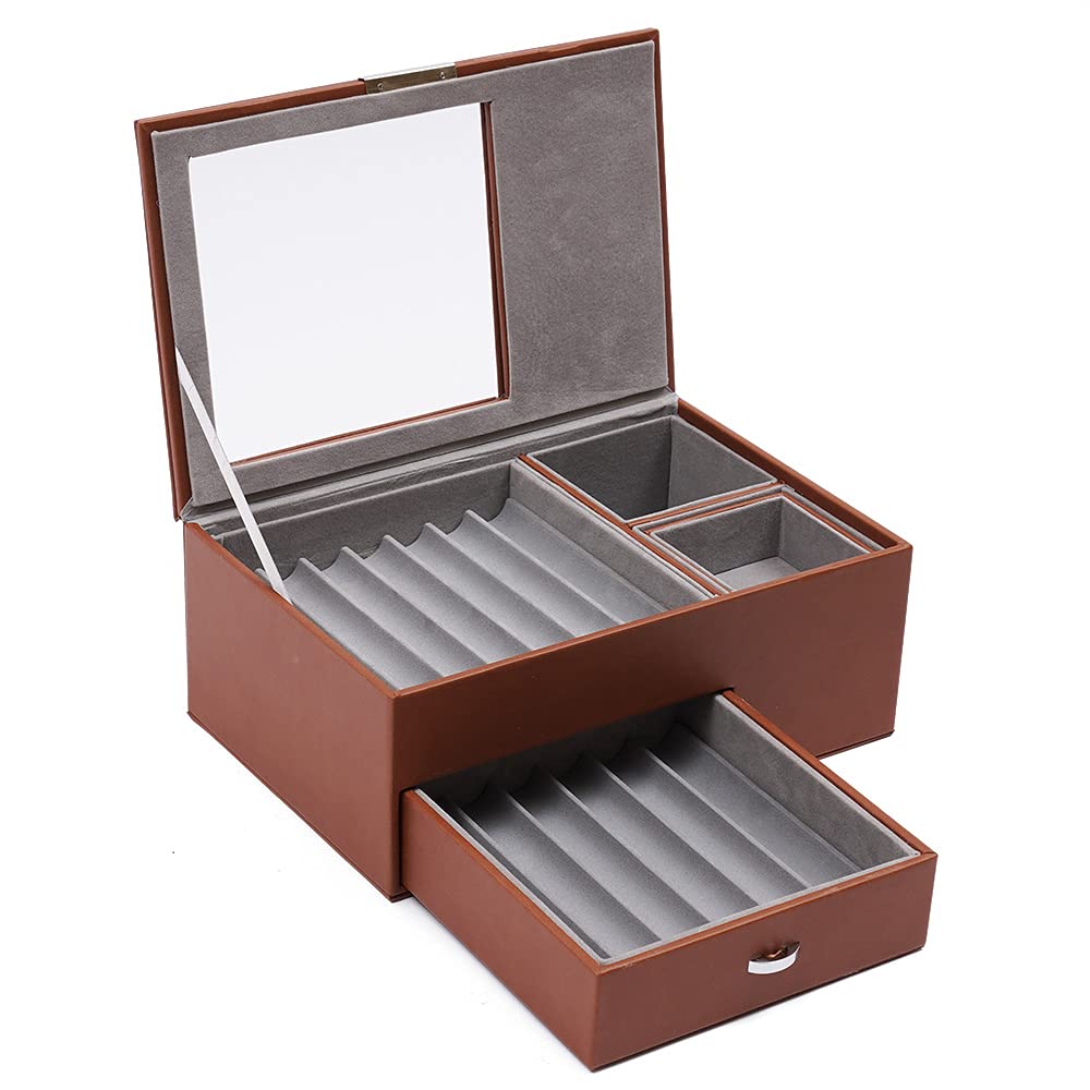 LYNICESHOP 2 Layer Large Pen Display Box with Glass Window - 14 Slot Pen Organizer & 2 Ink Bottle Storage - Wooden Leather Pen Holder for Fountain Pens, Collectibles - Perfect for Office, Home Desk & Gift Giving
