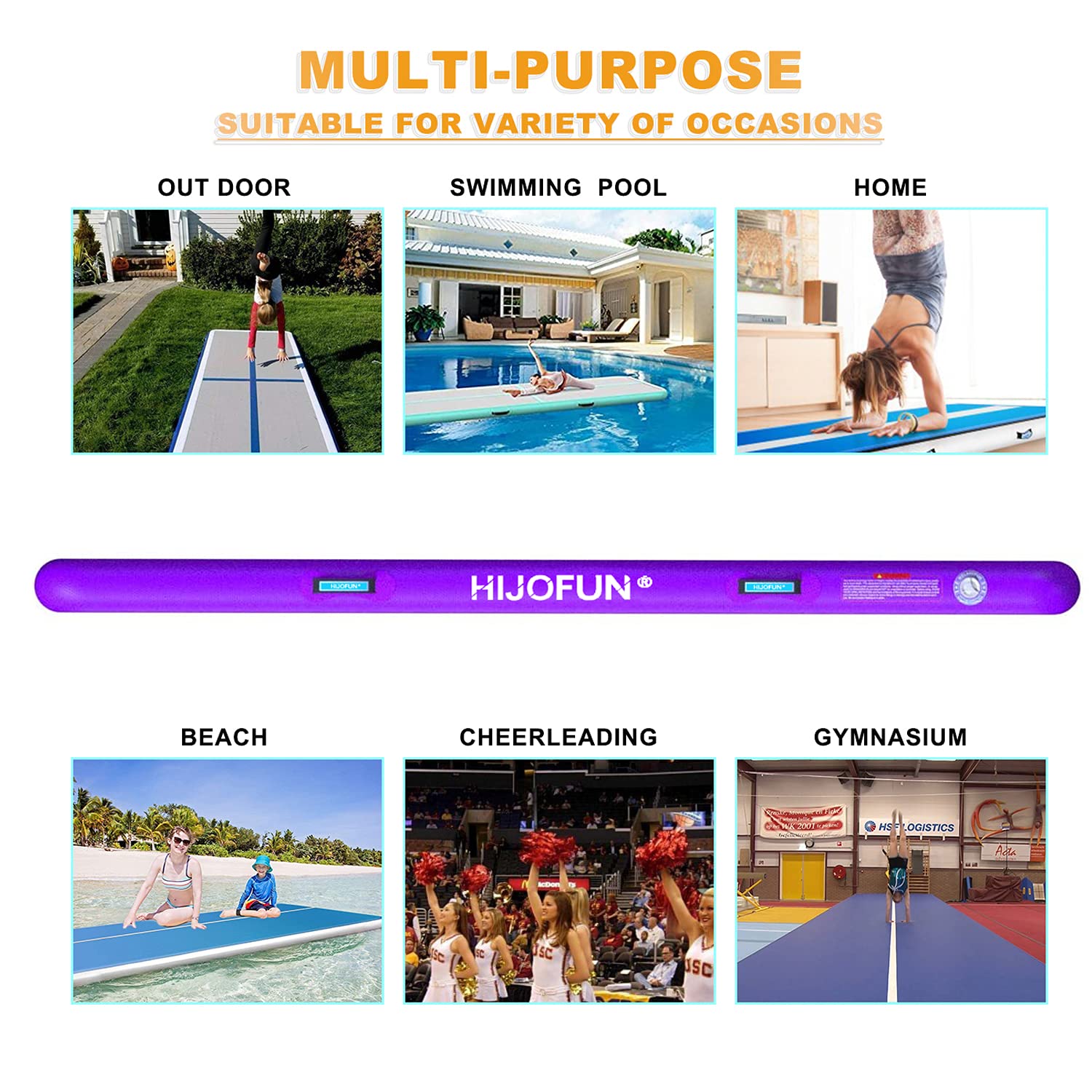Premium Inflatable Gymnastics Tumbling Mat - 6.6ft to 26ft Length Options, 4/8 Inches Thick, 3.3ft/6.6ft Wide - Ideal for Kids Training, Home Gym & Yoga Practice - Includes Air Pump | Durable Air Track Mat for Gymnastics, Cheerleading & Fitness