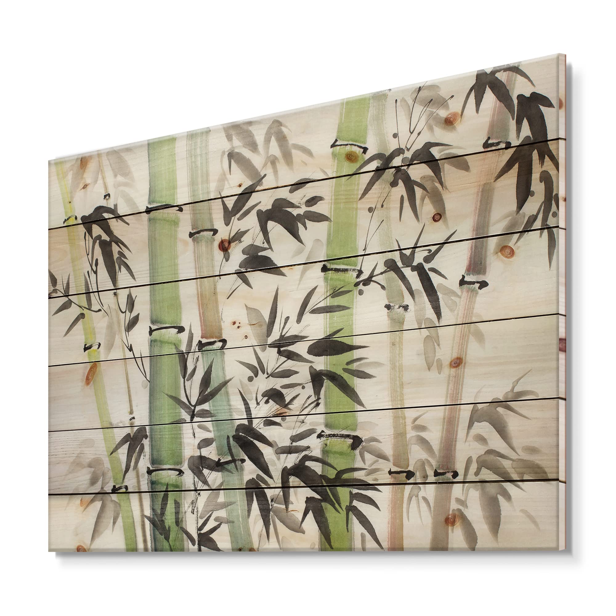 DesignQ Bamboo Branches In The Forest II Lake House Wood Wall Decor - Large Green Landscape Wall Art Panels Printed on Natural Pine Wood - Perfect for Living Room, Bedroom, Office & Cabin Decor