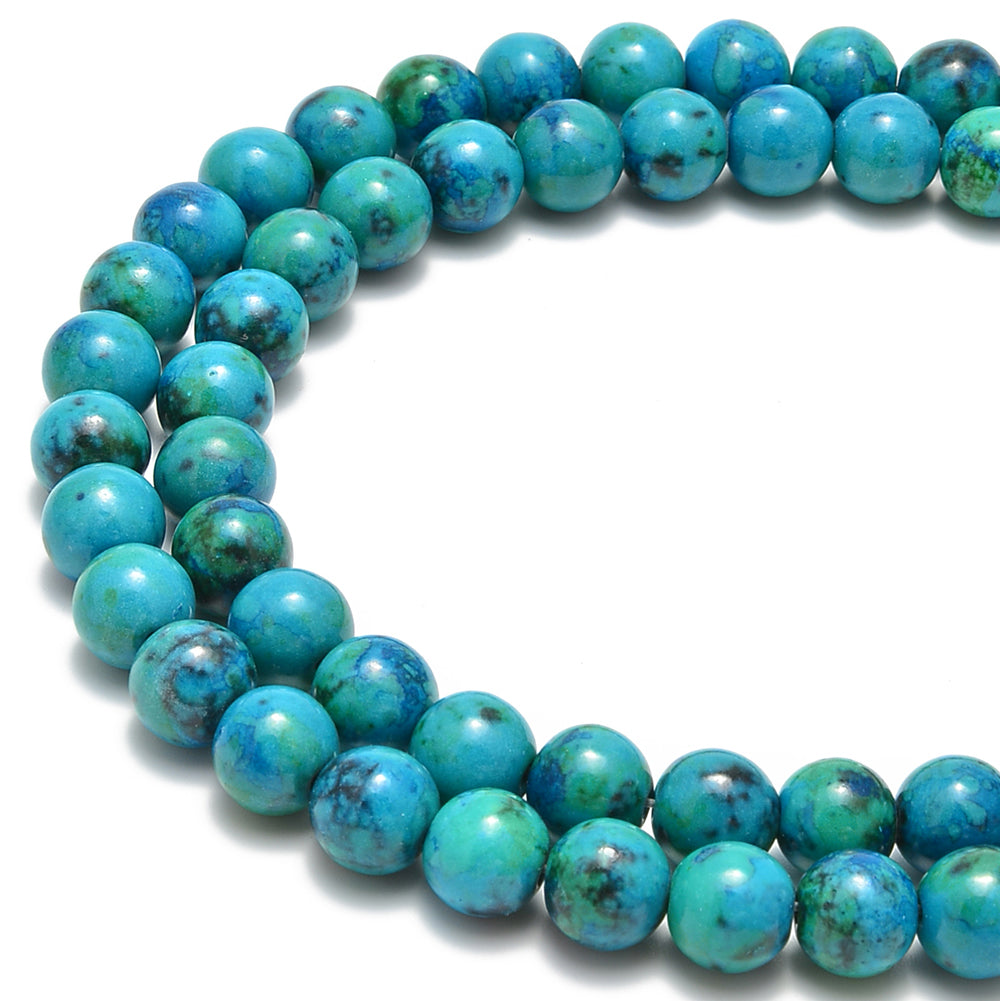 2.0mm Large Hole Azurite Smooth Round Beads - 6mm, 8mm, 10mm, 15.5 Strands for Jewelry Making, DIY Crafts, Bracelets & Necklaces - Perfect for Beading, Wire Wrapping & Gemstone Projects