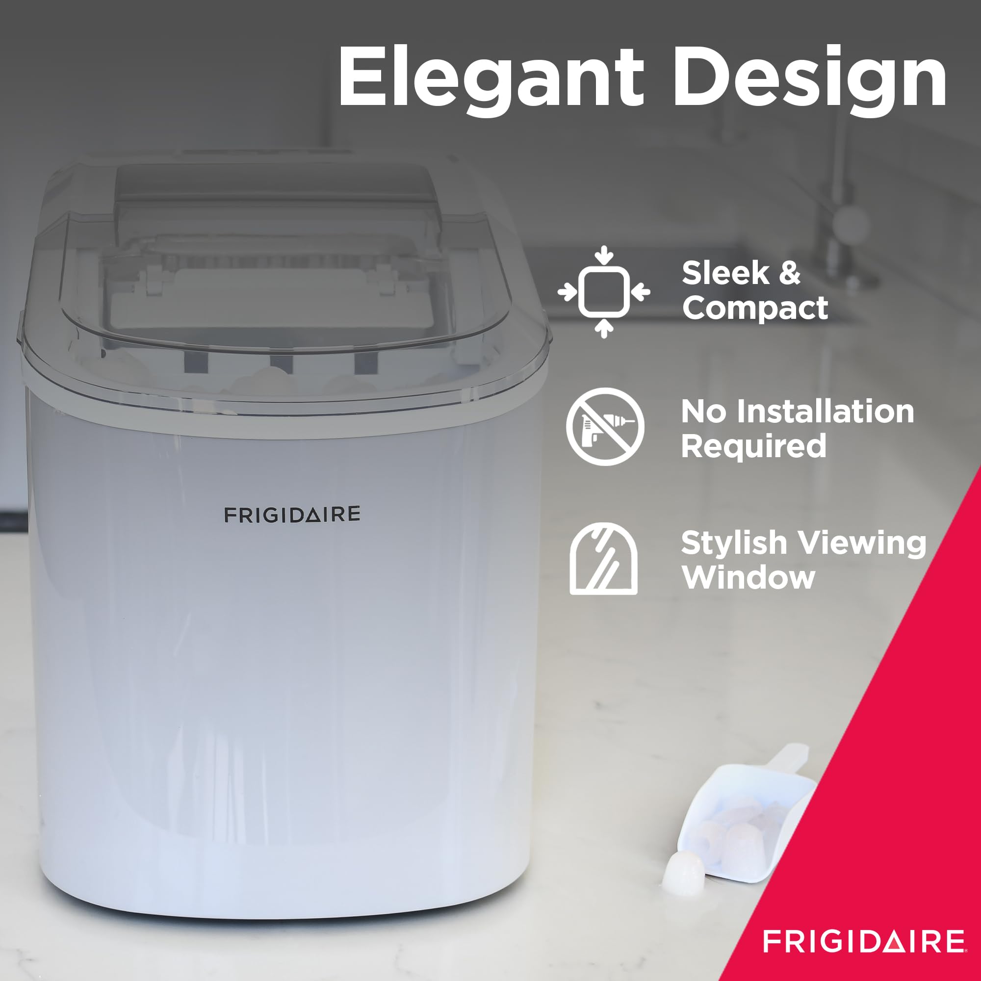 Frigidaire EFIC189-Silver 26 lb Per Day Portable Ice Maker Machine - Compact Countertop Ice Cube Maker for Home, Office, Bar, Party & RV - Silver