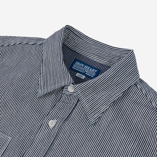Iron Heart IHSH 366 IND 8oz Herringbone Hickory Stripe Work Shirt - Indigo Denim - Durable & Stylish for Workwear & Casual Outfits
