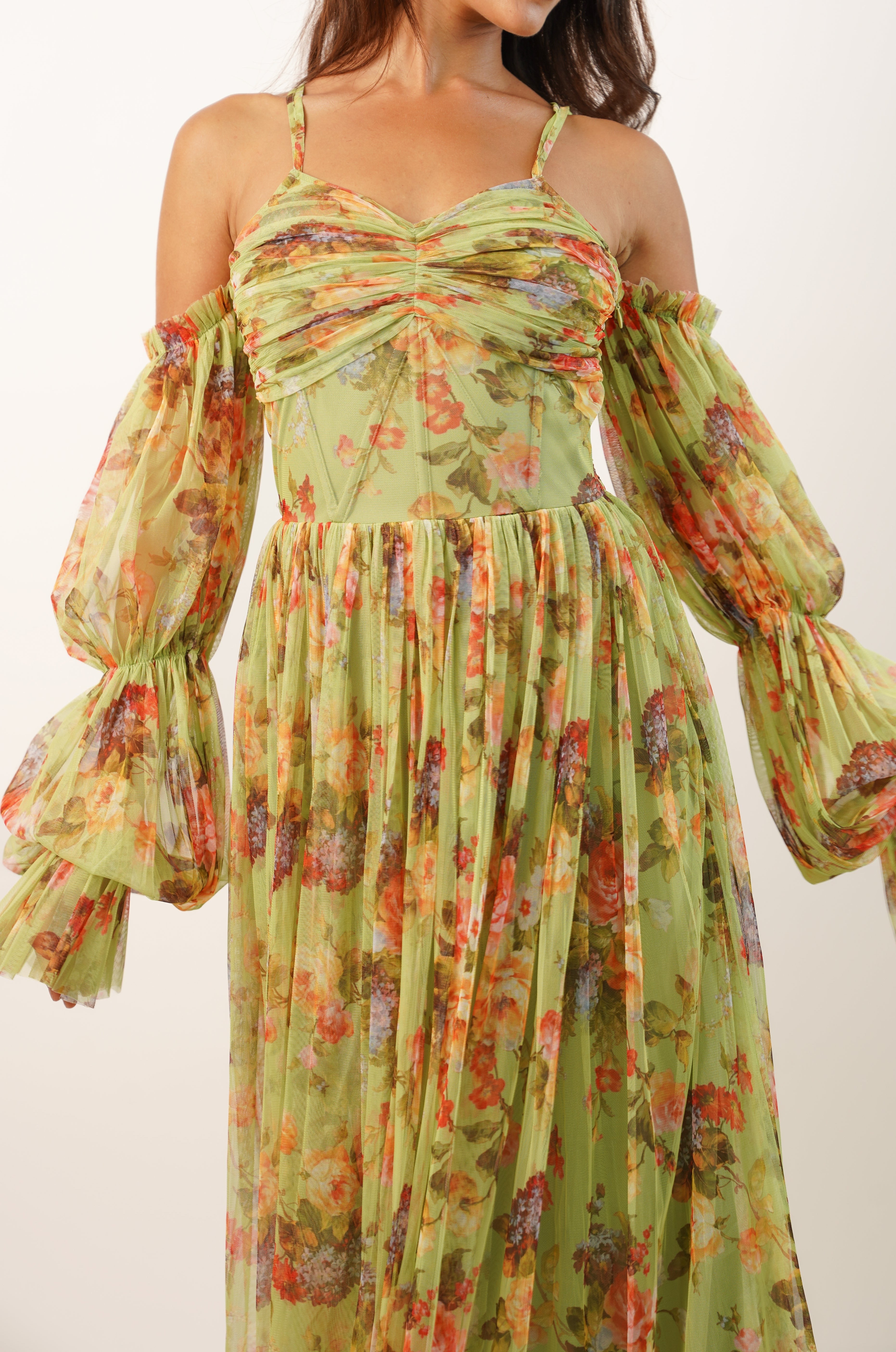 Saylor Green Floral Printed Maxi Dress for Women - Elegant Boho Summer Beach Dress for Vacations, Parties & Casual Outings