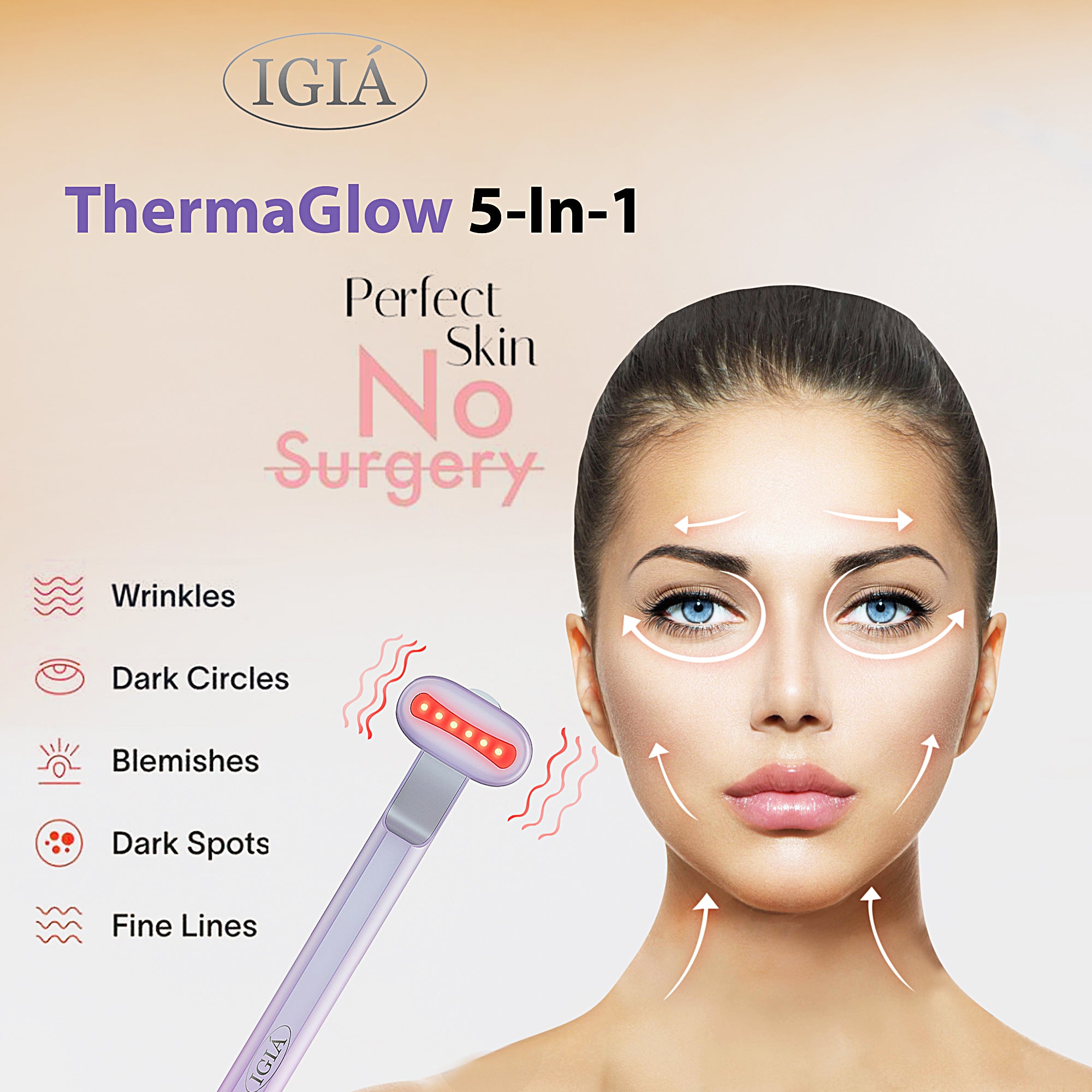 ThermaGlow 5-in-1 Red Light Therapy Device with Microcurrent, Heat & Ultrasonic Massage for Pain Relief & Skin Rejuvenation - Perfect for Home Spa, Facial Care & Muscle Recovery