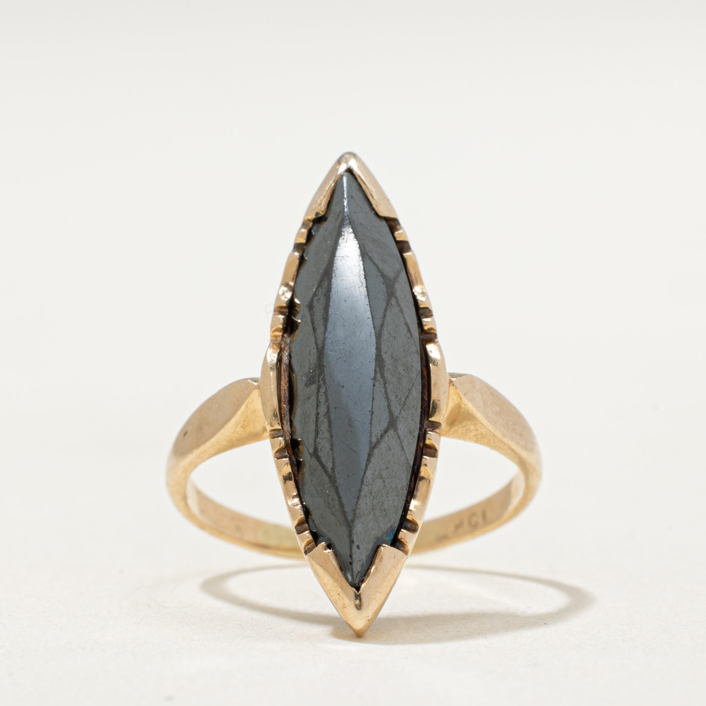 10K Hematite Navette Ring - 2.60ct Gemstone Jewelry, Size 3.75 - Elegant Black Stone Ring for Women, Perfect for Evening Wear, Date Nights & Special Occasions