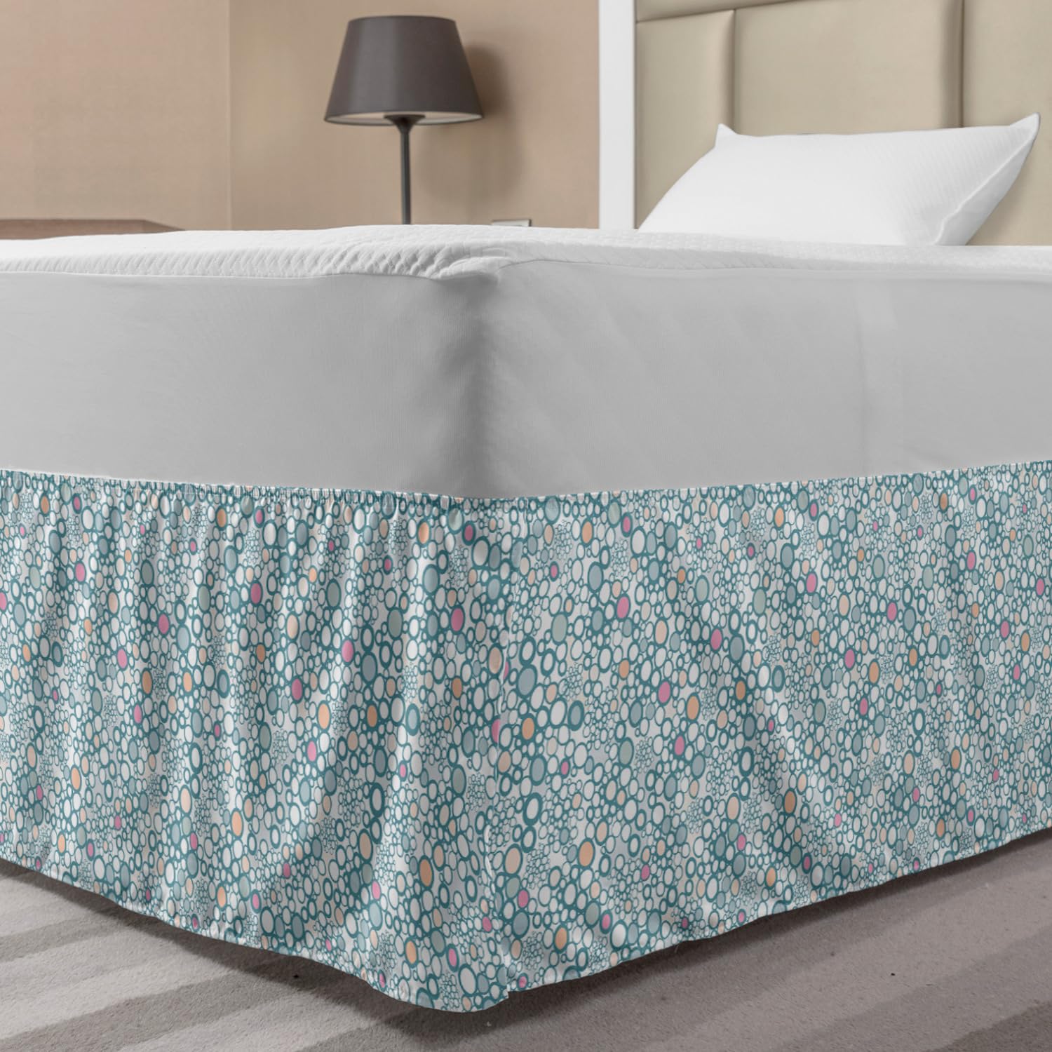 Ambesonne Pastel Elastic Bed Skirt - Rhythmic Bubbles Design in Muted Cadet Blue & Blush Tones, Wrap Around Fabric Dust Ruffle for Twin/Twin XL Beds | Perfect for Modern Bedroom Decor & Guest Room Styling