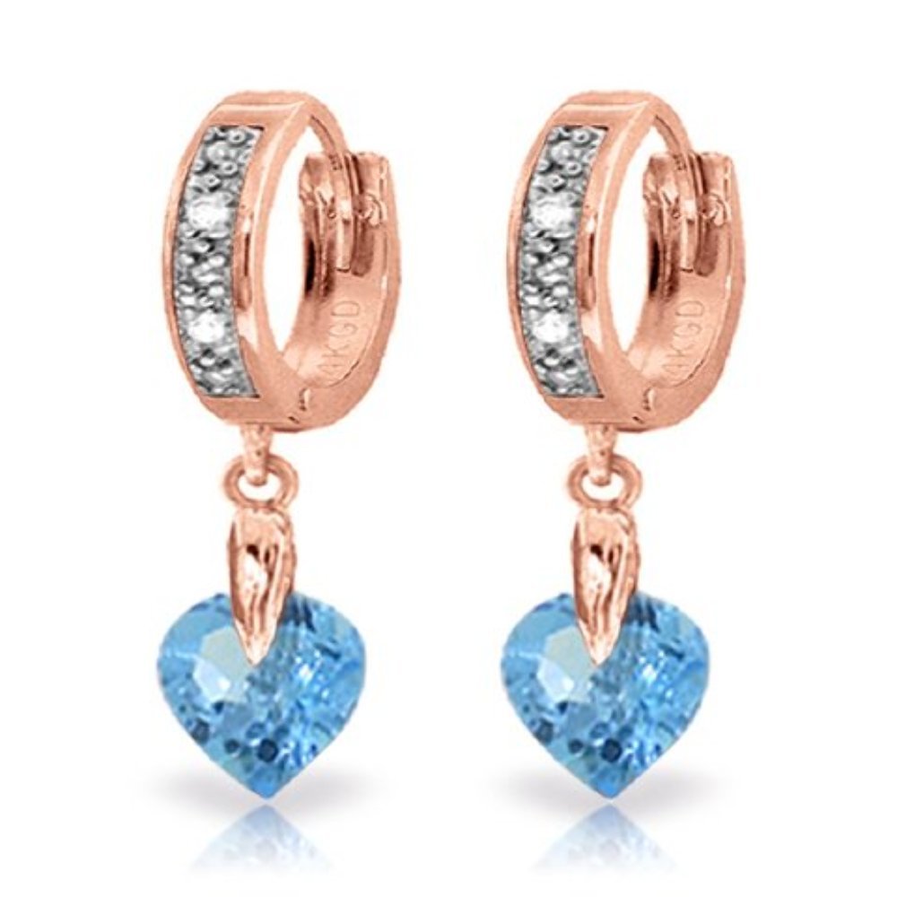14K Rose Gold Hoop Earrings with Genuine Diamonds & Natural Blue Topaz - Elegant Dangle Earrings for Women, Perfect for Weddings, Parties & Everyday Wear