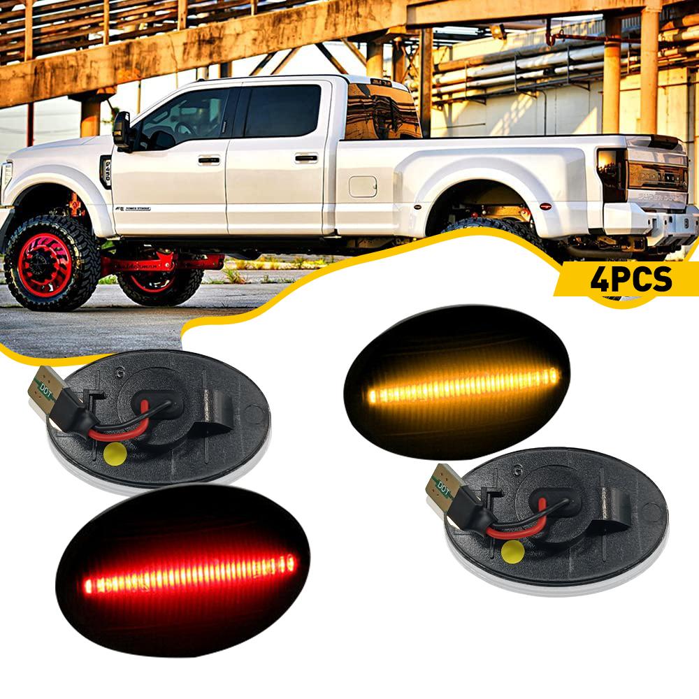 99-10 Ford F350 F450 LED Side Marker Lights - Smoked Lens with Red & Amber Lights for Enhanced Visibility & Style - Perfect for Trucks, Off-Roading & Night Driving