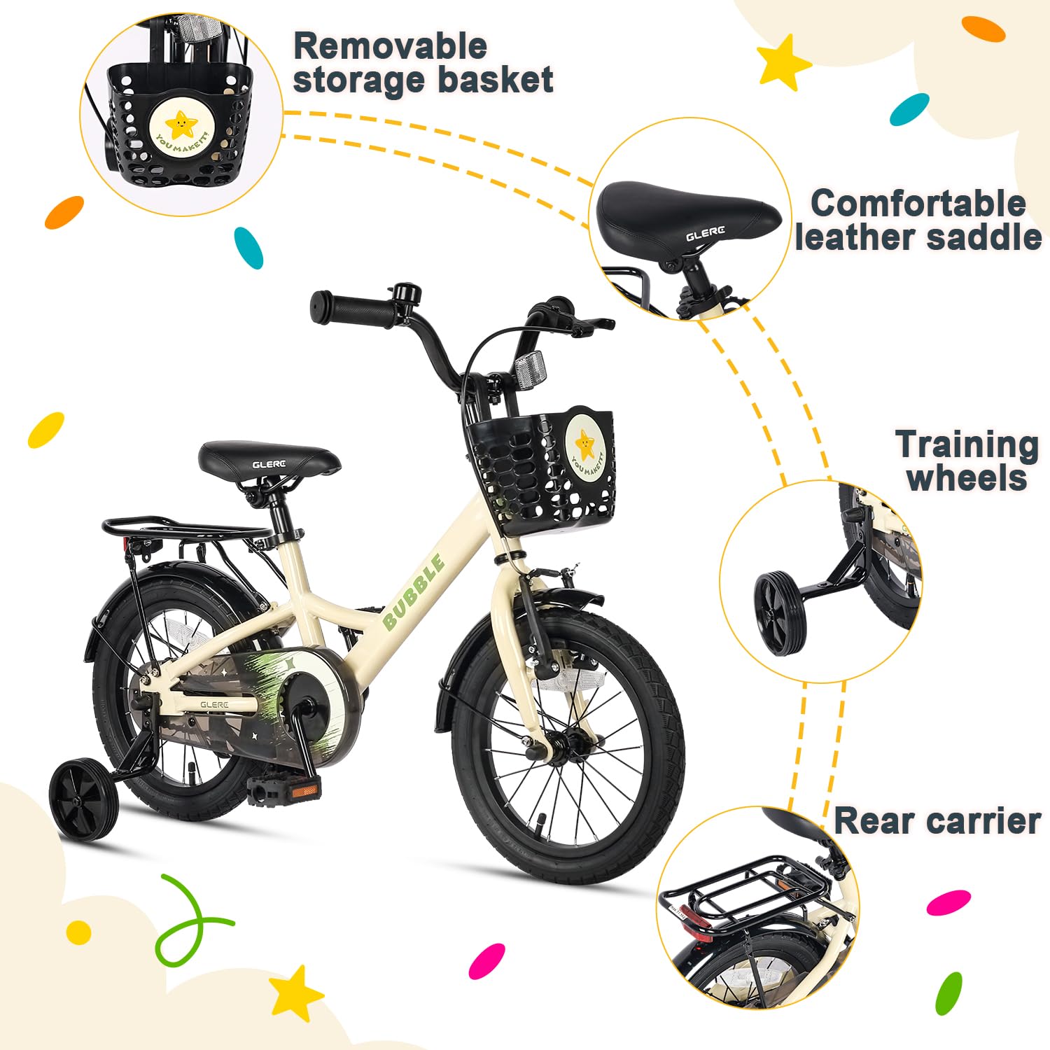 Fantasy 12 14 16 18 20 Inch Kids Bicycle for Boys & Girls Ages 2-14 - Includes Training Wheels, Water Bottle Holder & LED Headlight - Multiple Color Options - Perfect for Neighborhood Rides, Park Adventures & Learning to Bike