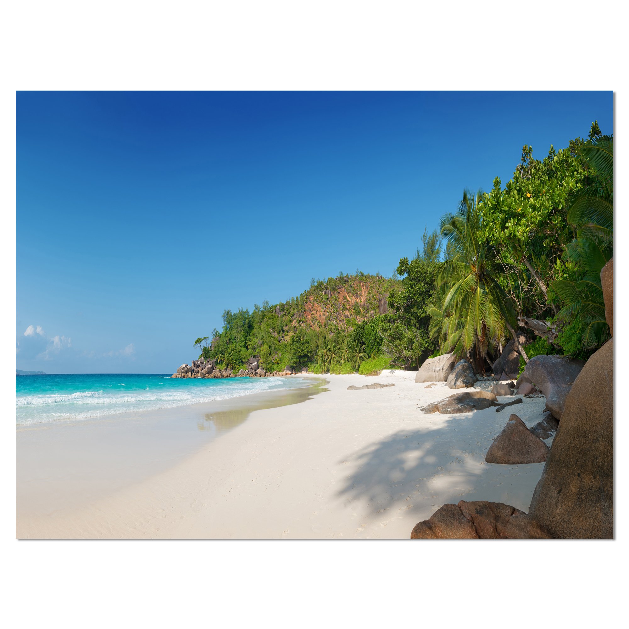 Anse Georgette Beach Light Blue Large Seascape Art Canvas Print - Coastal Wall Decor for Living Room, Bedroom & Office - Ocean Themed Home Decoration