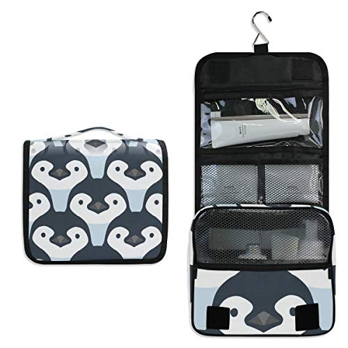 Linomo Hanging Travel Toiletry Bag for Women & Men - Large Waterproof Cosmetic Makeup Organizer with Hook, Cute Penguin Design | Perfect for Bathroom, Gym, Camping & Air Travel