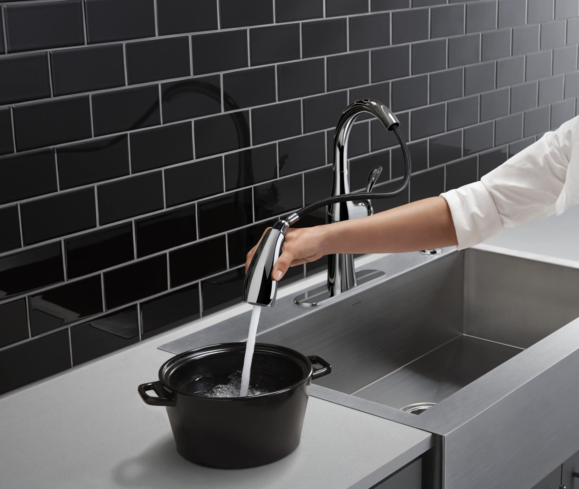 ALMA® Pull Down Kitchen Faucet - High Arc Modern Design, Lead-Free Brushed Nickel, 360° Swivel Spout for Easy Cleaning (Perfect for Home, Restaurant & Commercial Kitchens)