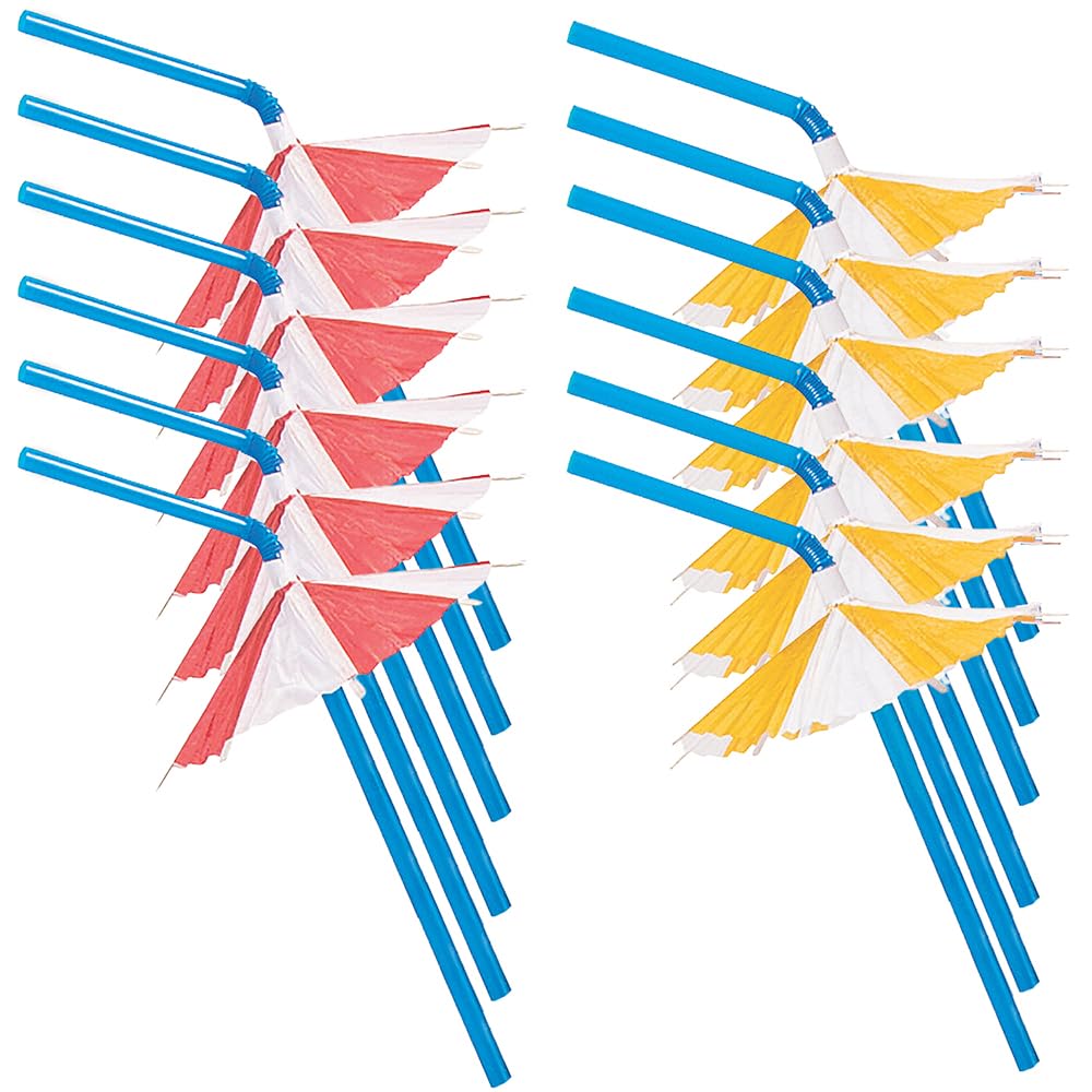 Colorful Pool Party Umbrella Drink Straws - 12 Pack Fun Cocktail Straws for Summer Parties, Tropical Drinks & Beach Themed Events - Perfect for Margaritas, Pina Coladas & Poolside Beverages