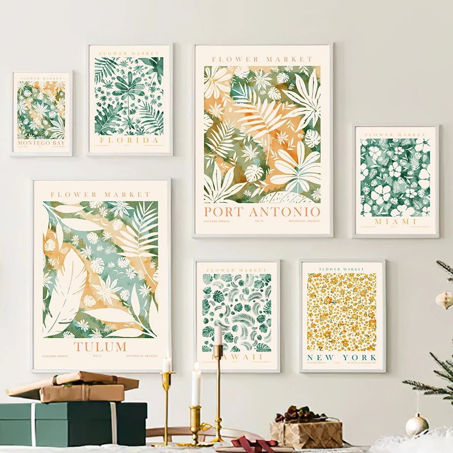 Green Leaves Herbarium Canvas Posters - Botanical Wall Art for Home & Office Decor | Perfect for Living Room, Bedroom & Study