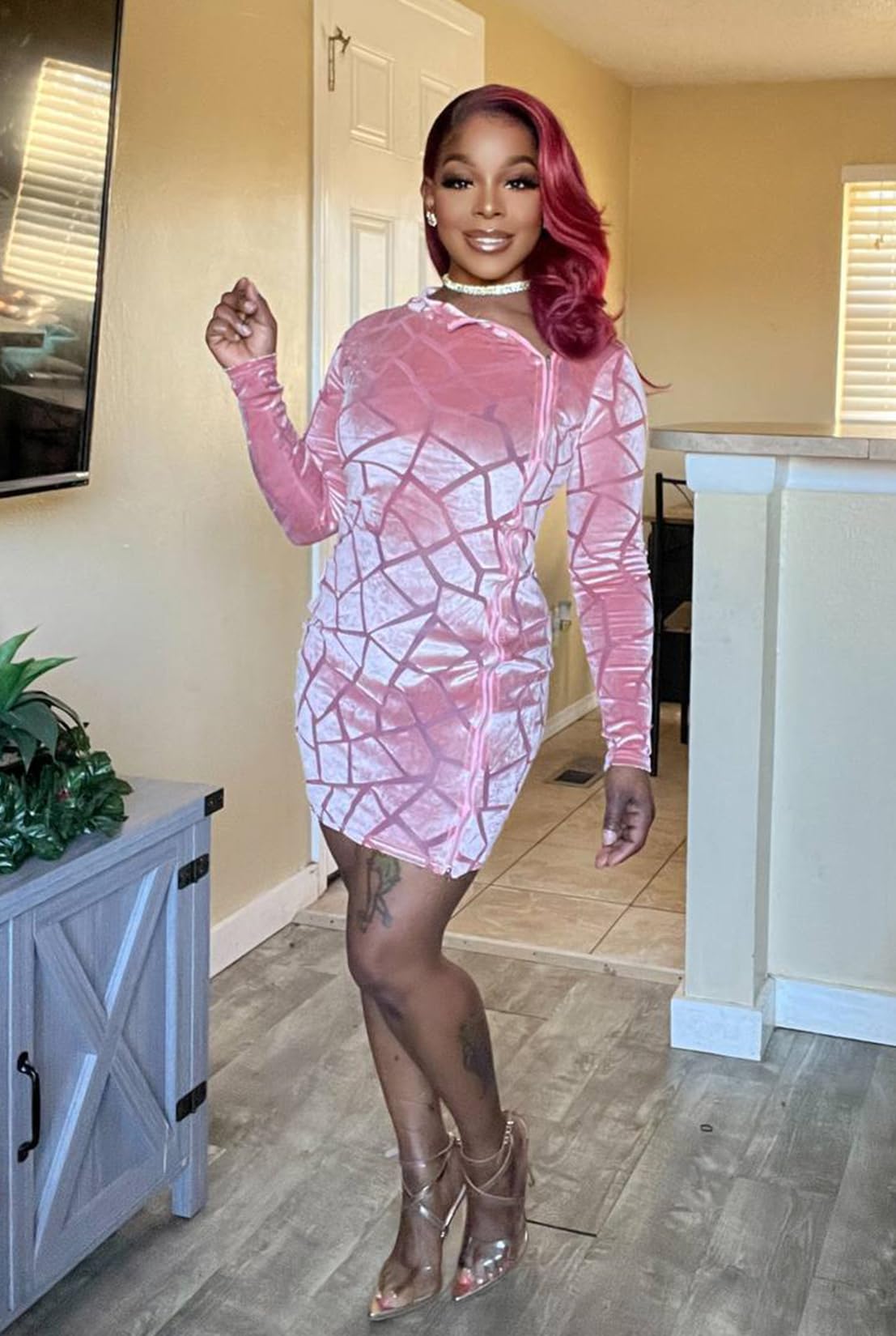 Sexy Women's Long Sleeve Bodycon Mini Dress with Side Zipper & High Split - Slim Fit Club Night & Cocktail Party Dress | Perfect for Night Out, Date Night, and Special Occasions