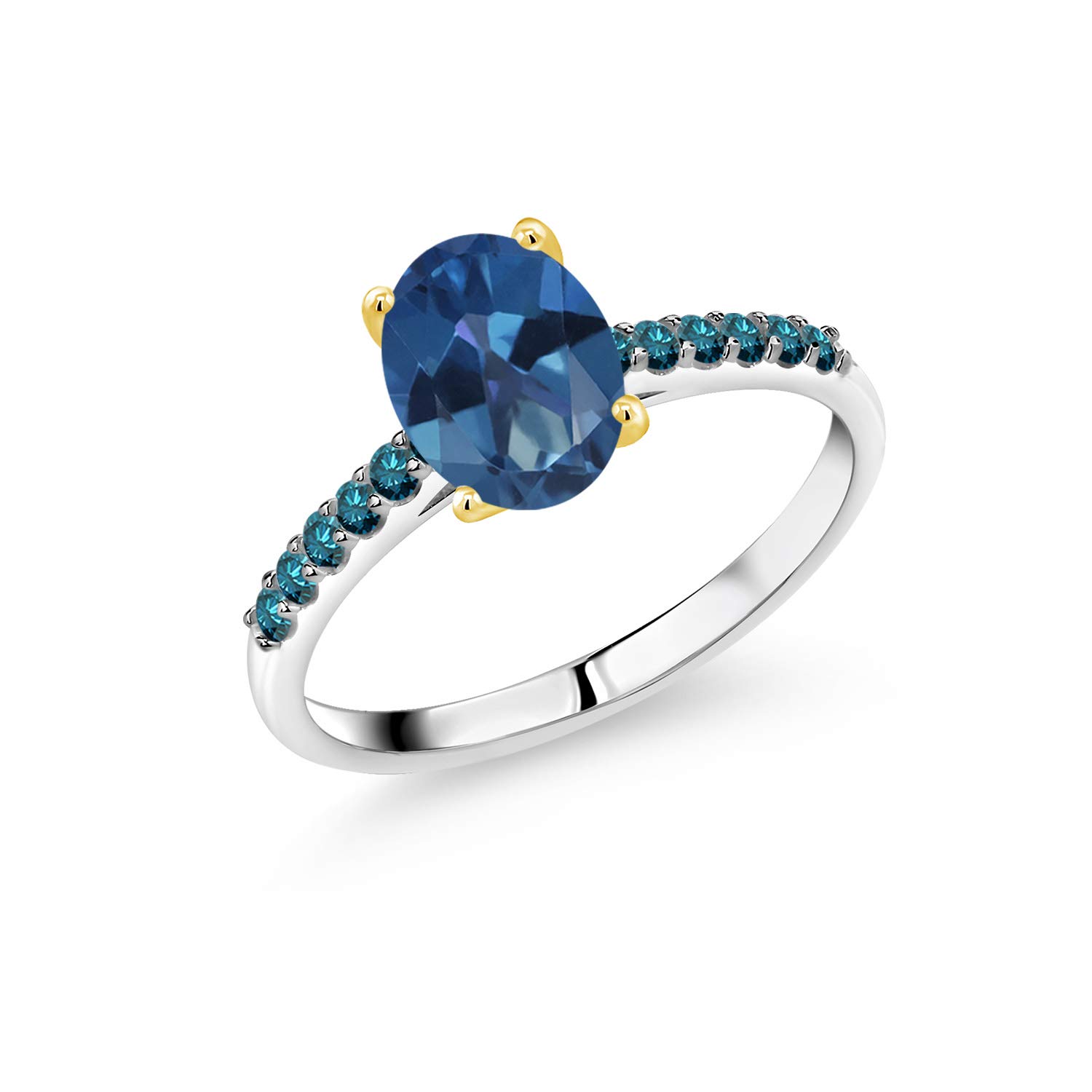 1.50 Ct Blue Mystic Topaz & Diamond 925 Sterling Silver Ring with 10K Yellow Gold Prongs - Elegant Jewelry for Weddings, Anniversaries & Special Occasions