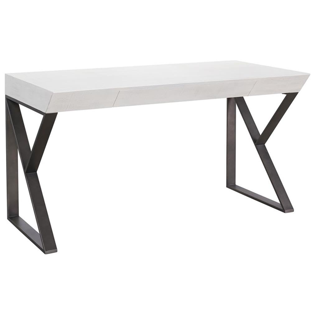 Modern Farmhouse Wood Ronan Writing Desk in Weathered White - Universal Furniture for Home Office, Study & Workspace - Rustic Home Office Desk with Storage Shelf