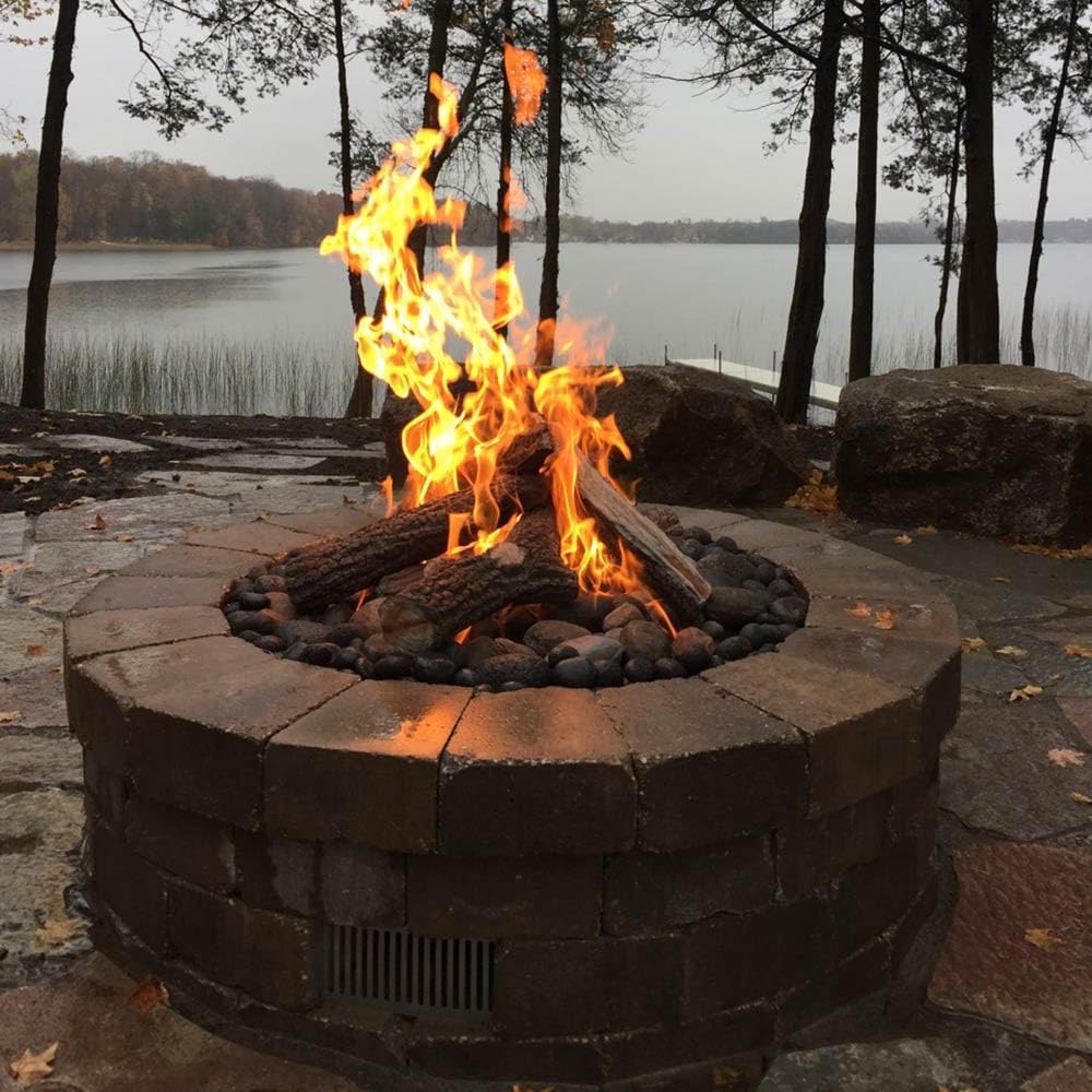 HPC Penta Match Lit Fire Pit Burner Kit - 12-Inch Stainless Steel Burner & 18-Inch Round Flat Pan - Propane Gas Fire Pit Accessories with Chrome Finish, Flange, Key, Valve & Flex Line - Perfect for Backyard, Patio, and Outdoor Gatherings
