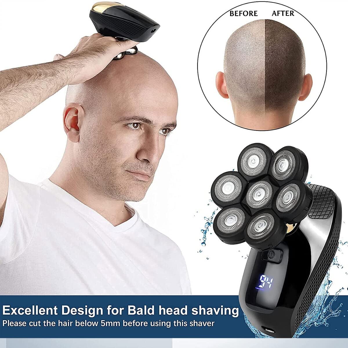 7D Rotary Electric Razor for Men - Rechargeable Wet/Dry Shaver with LED Display, Waterproof & Washable - Perfect for Travel, Home & Gym Use
