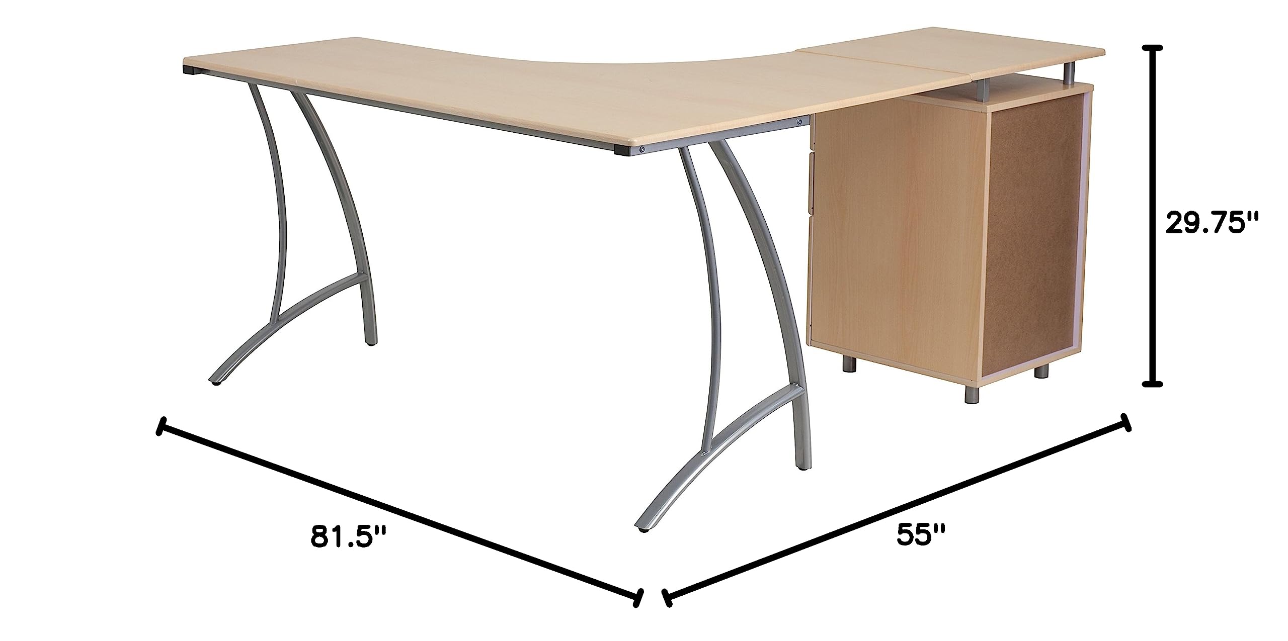 Flash Furniture Beech Laminate L-Shaped Office Desk with 3 Drawers - Modern Computer Workstation for Home Office, Study Room & Small Spaces