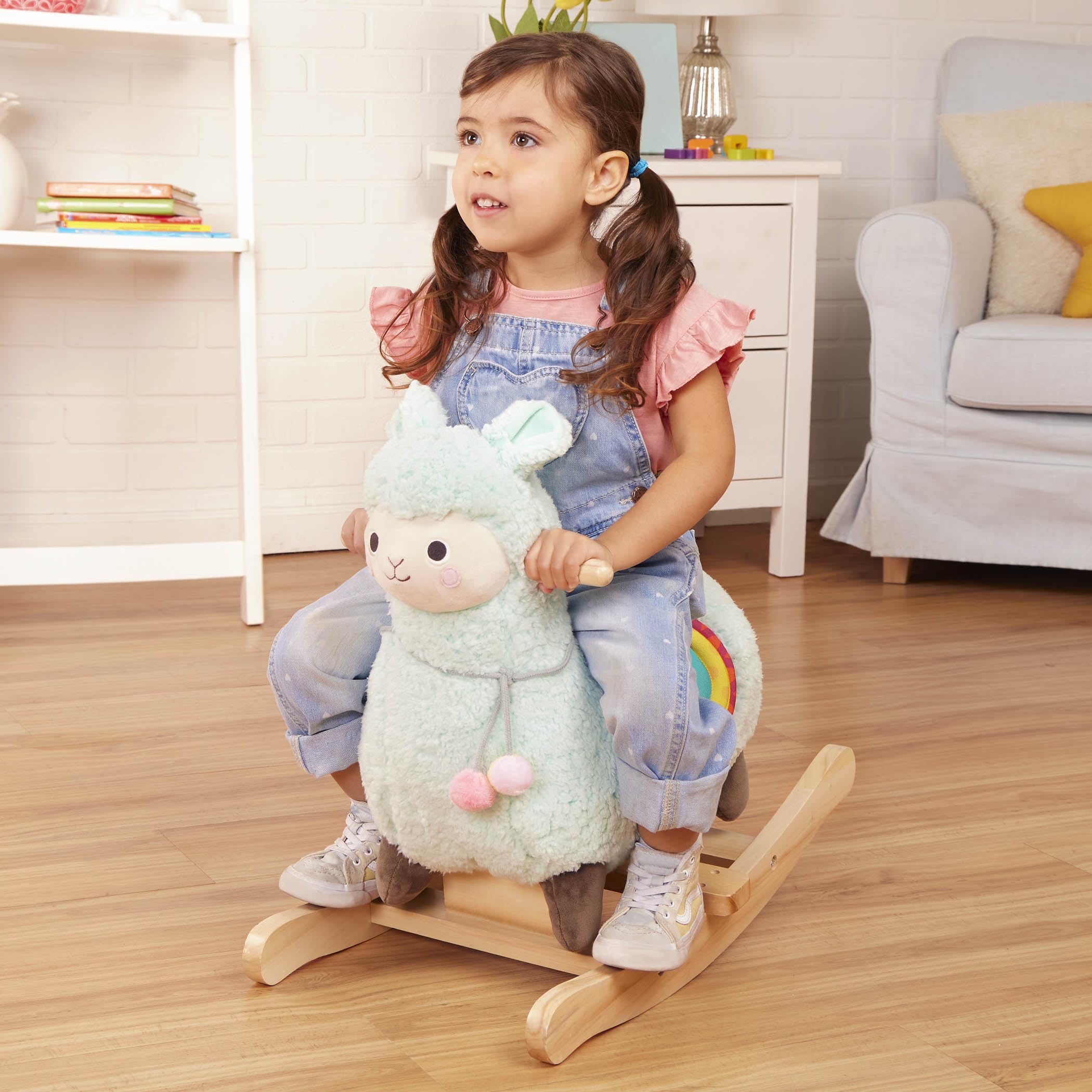 Battat Wooden Llama Rocking Toy - Plush Ride-On Rocker for Toddlers 12+ Months - Sturdy & Durable Active Play Toy for Kids - Perfect for Indoor Playrooms, Nursery Decor & Toddler Gift Ideas