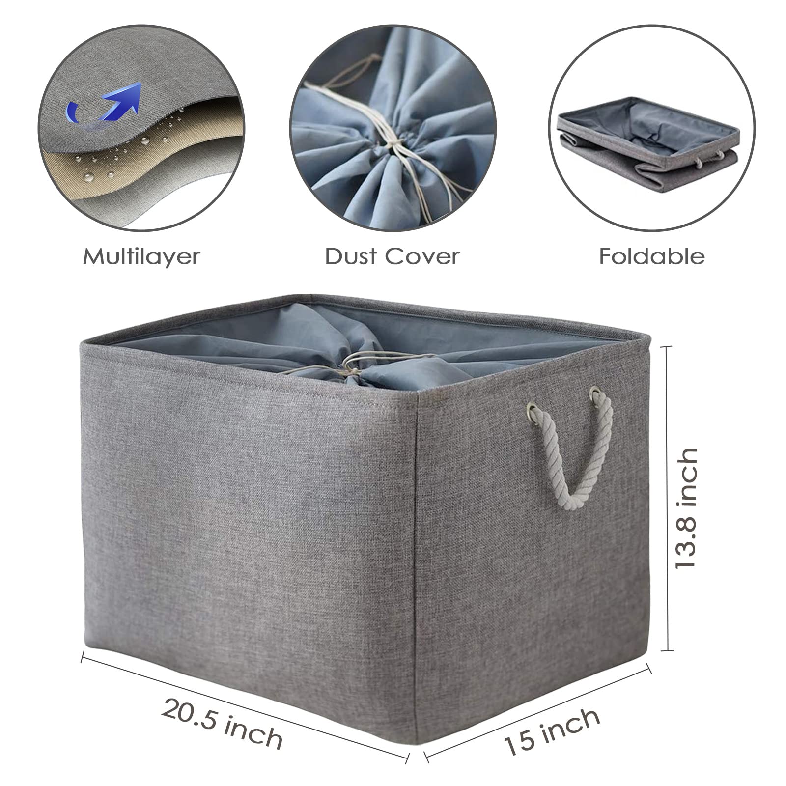 Fabric Storage Basket with Rope Handles - Large Organizer for Bedroom, Bookshelves & Coffee Table (15.7