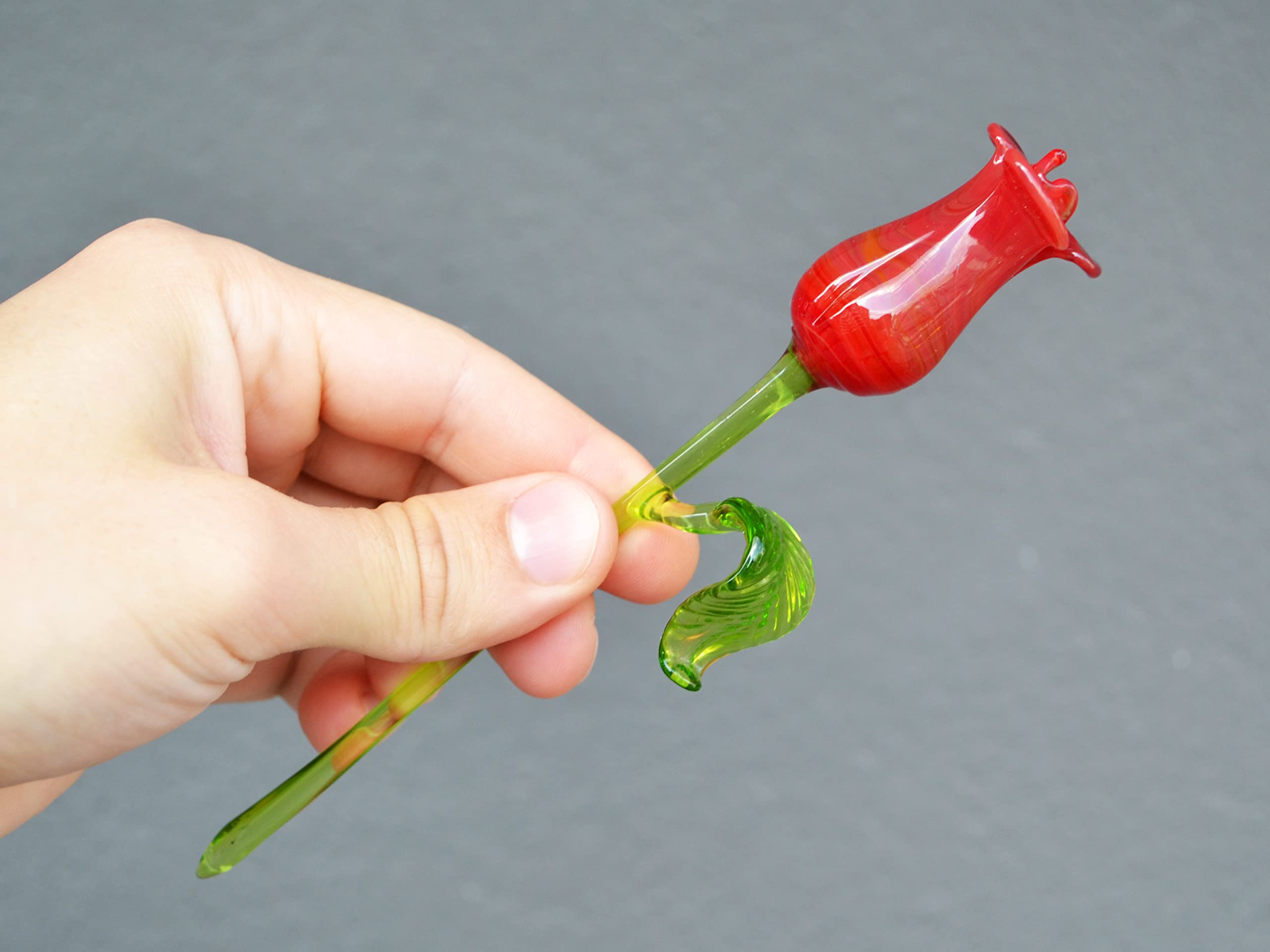 Handmade Blown Red Glass Rose Figurine - Elegant Glass Flower Sculpture for Home Decor, Wedding Centerpiece, Garden Ornament & Gift Idea - Perfect for Tabletop Display, Plant Accent & Special Occasions