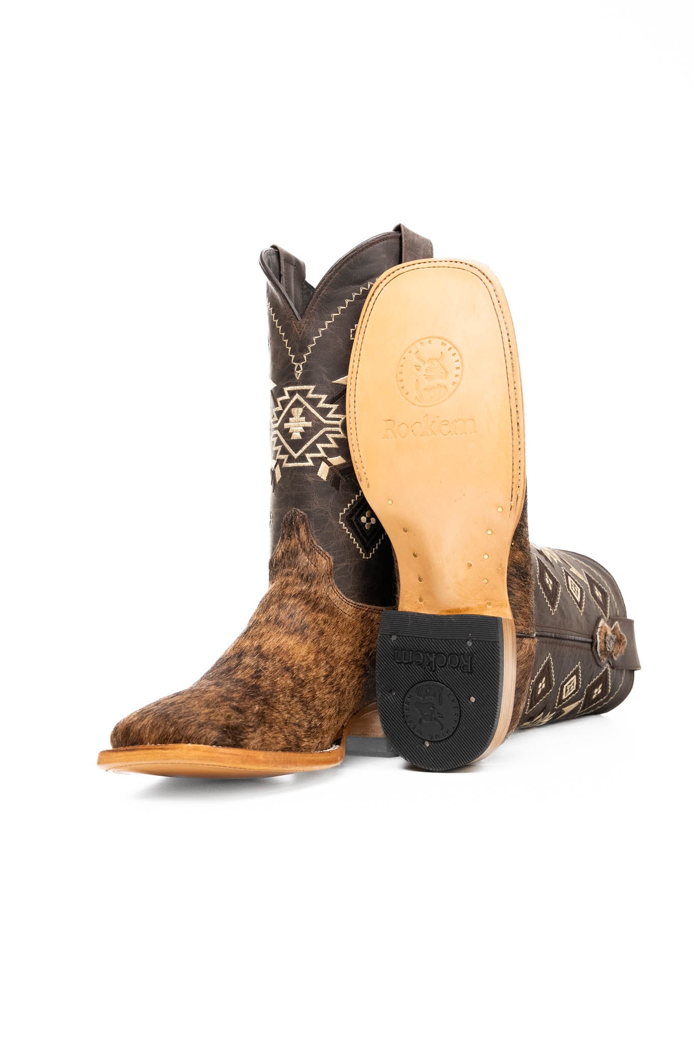 **Men's Genuine Cowhide Square Toe Cowboy Boots - Size 9 - Western Style - Durable & Comfortable for Rodeo, Country Dance & Outdoor Work**