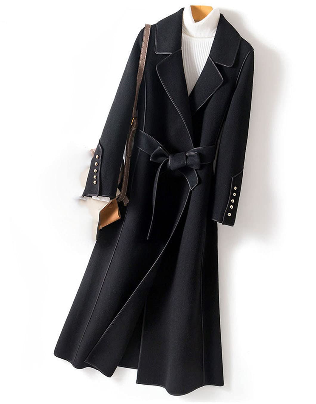 Women's Long Wool Coat with Belt - Solid Color Warm Winter Overcoat for Ladies | Perfect for Autumn, Winter & Formal Occasions
